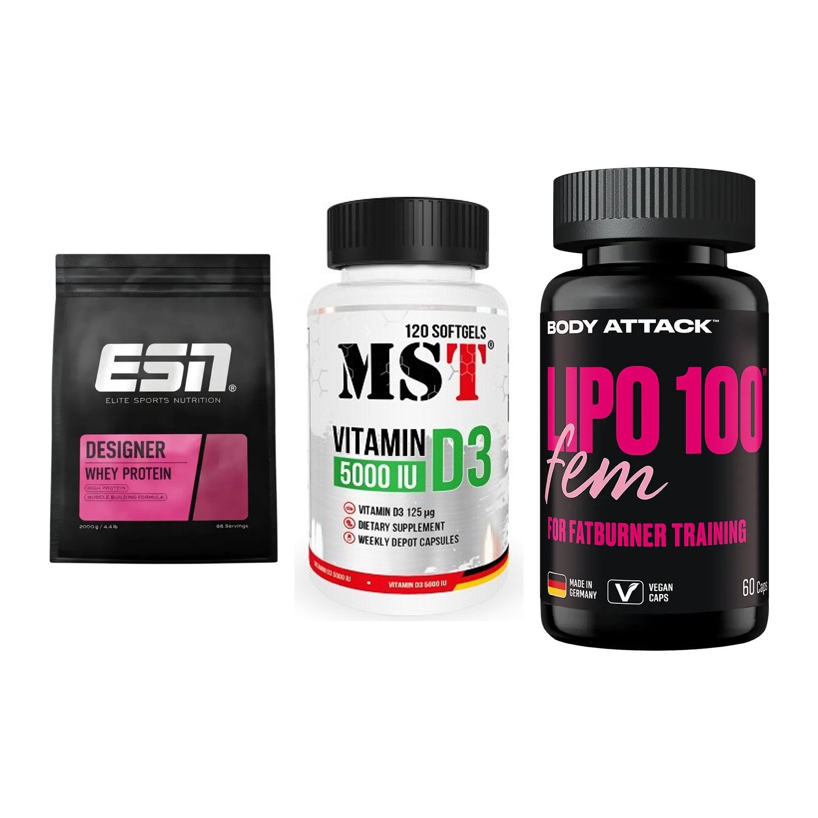 Definitionsphase-Set: ESN Designer + MST Vitamin D3 + Body Attack – alle enthaltenen Artikel