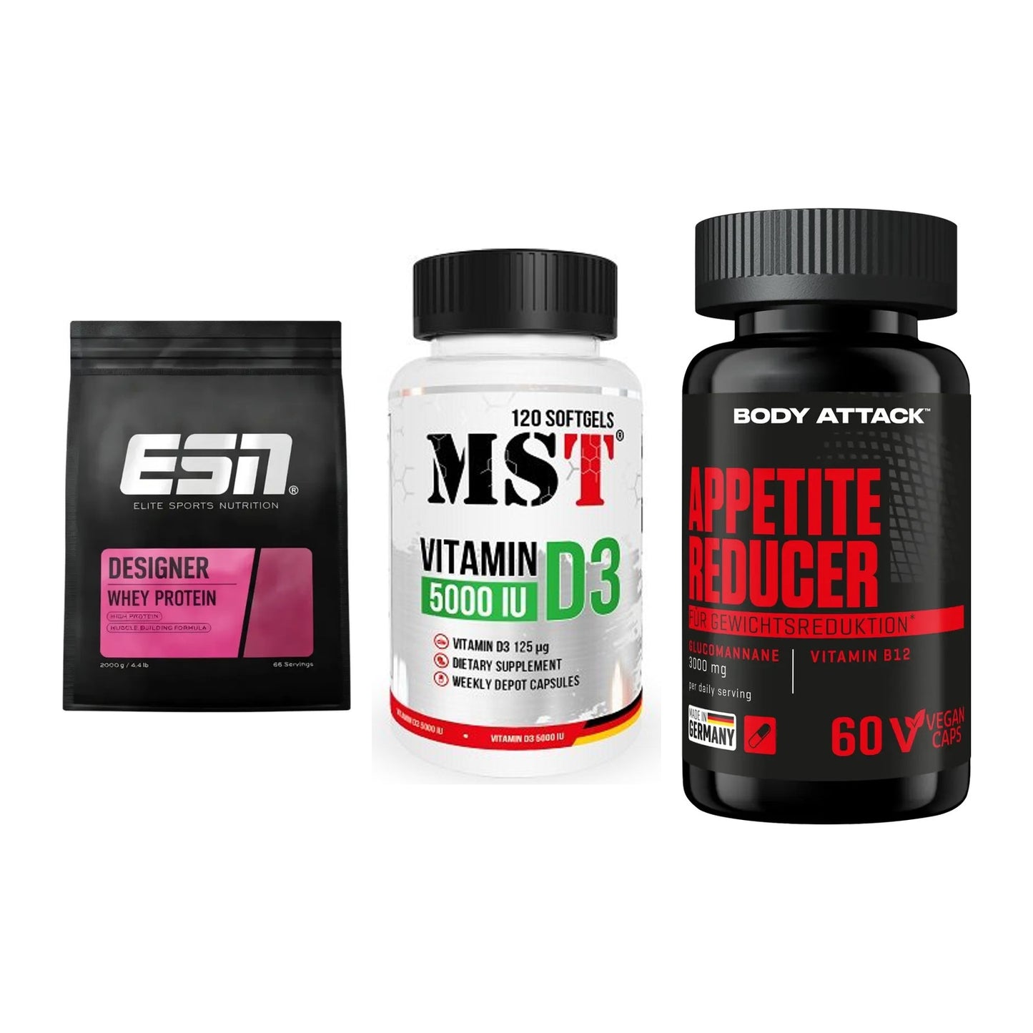 Definitionsphase-Set: ESN Designer + MST Vitamin D3 + Body Attack – alle enthaltenen Artikel