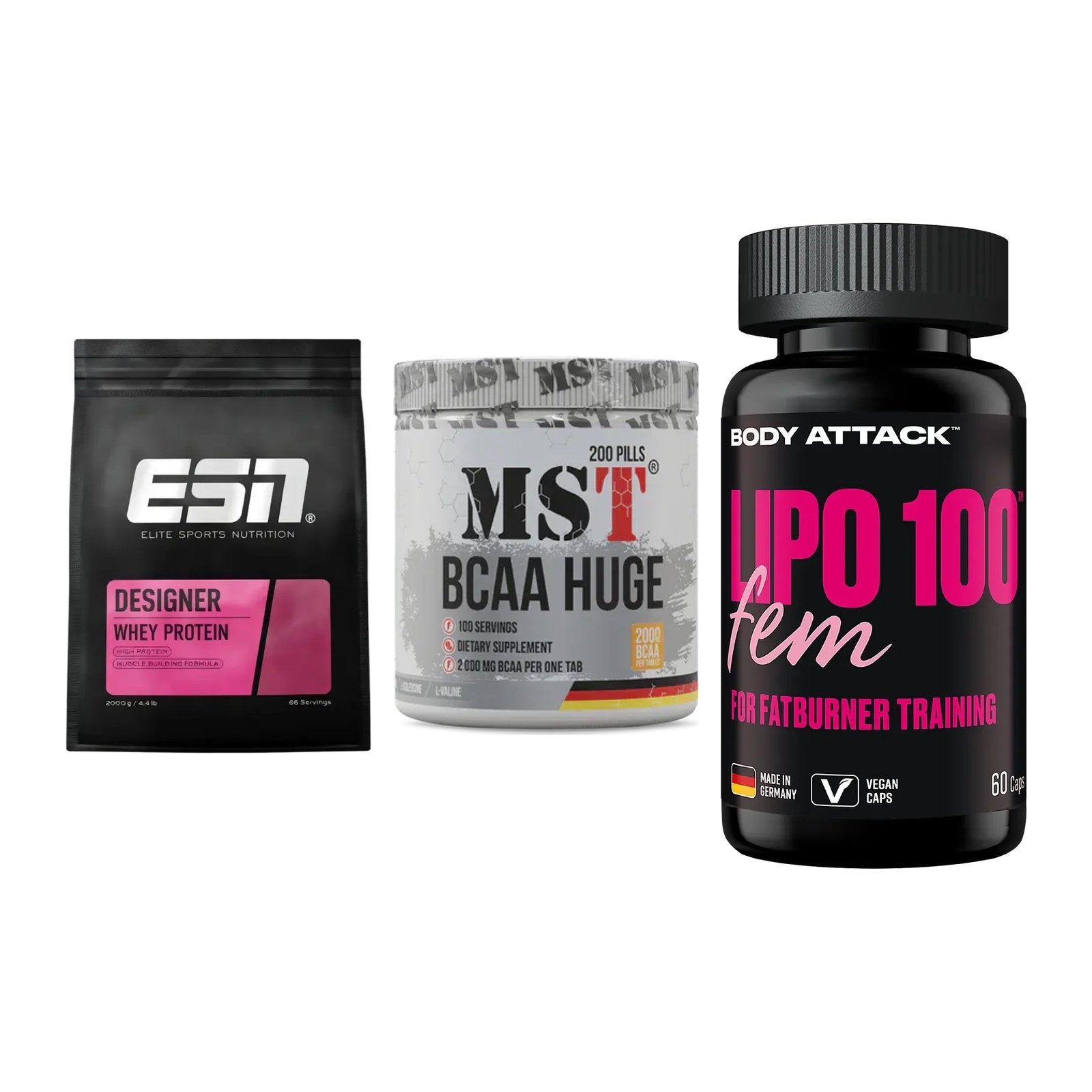Definitionsphase-Set: ESN Designer + MST BCAA Huge + Body Attack – alle enthaltenen Artikel