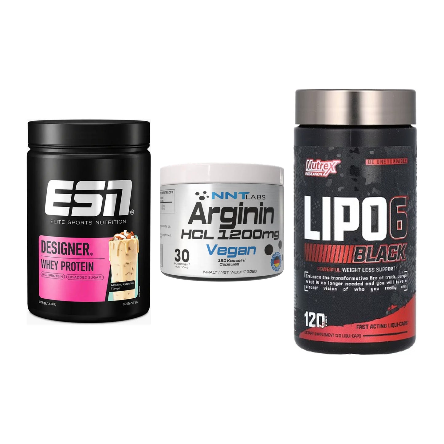 Definitionsphase-Set: ESN Designer + NNT Arginin + Nutrex Lipo 6 – alle enthaltenen Artikel