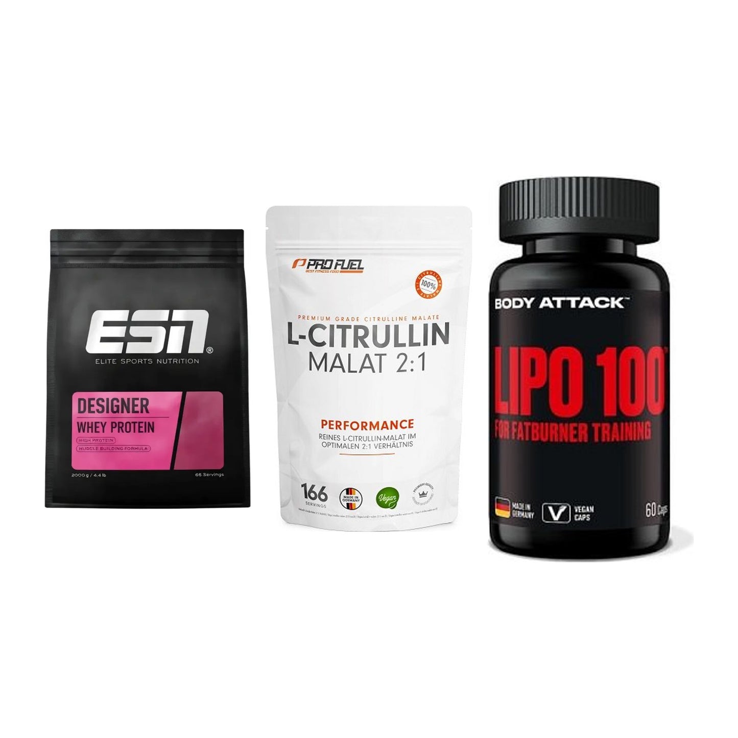 Definitionsphase-Set: ESN Designer + ProFuel L-Citr + Body Attack – alle enthaltenen Artikel
