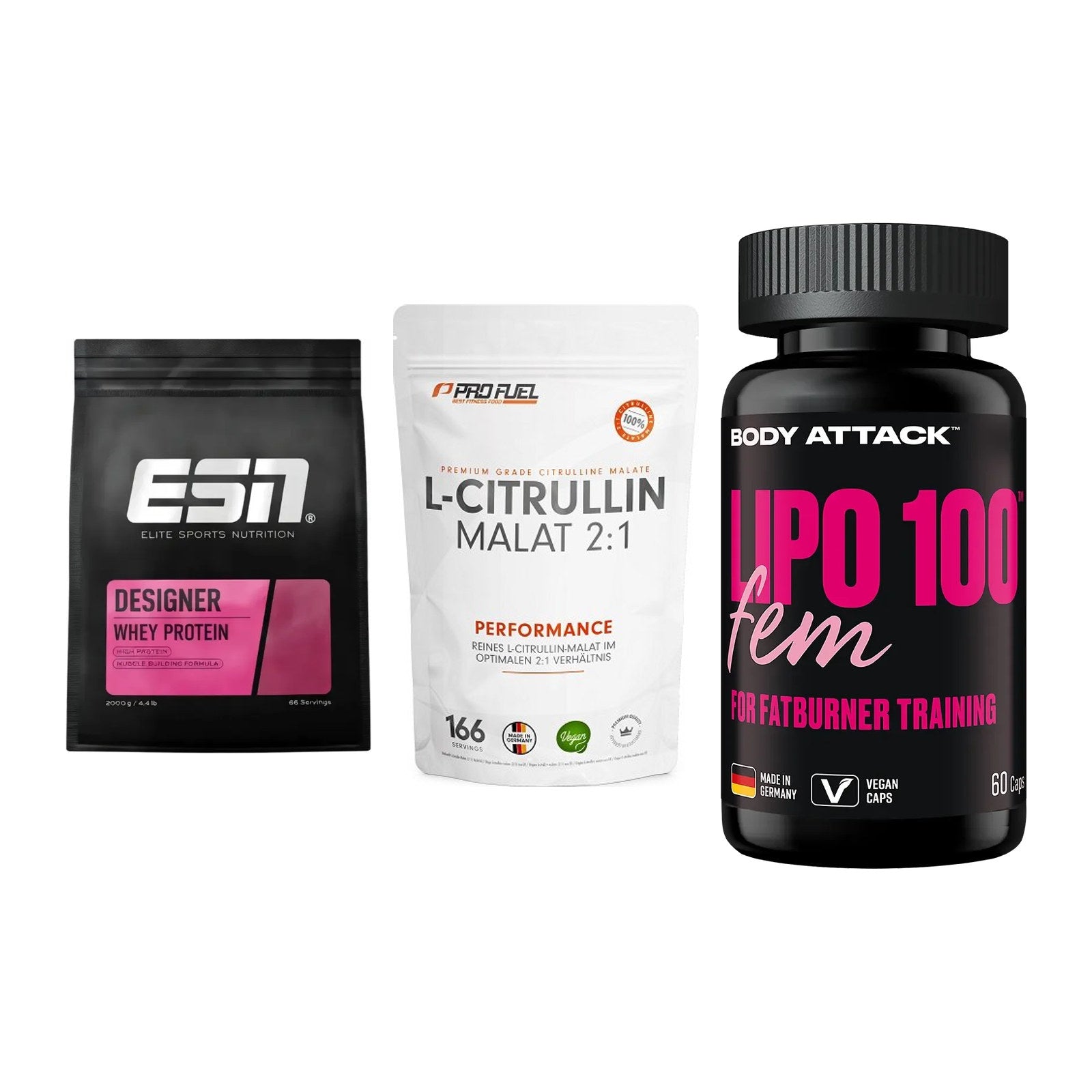 Definitionsphase-Set: ESN Designer + ProFuel L-Citr + Body Attack – alle enthaltenen Artikel