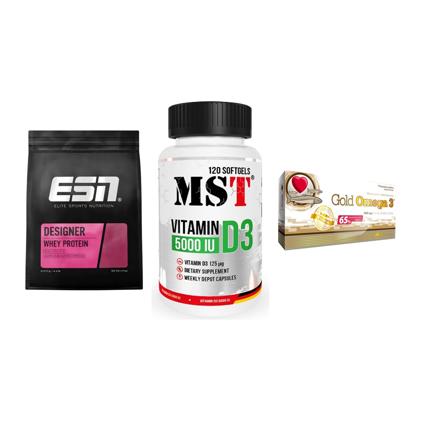 Definitionsphase-Set: ESN Designer + MST Vitamin D3 + Olimp Omega 3 – alle enthaltenen Artikel