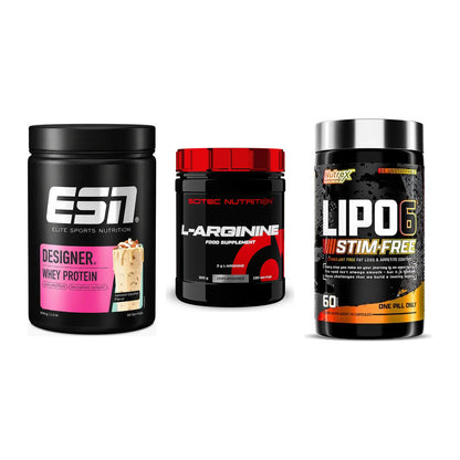 Definitionsphase-Set: ESN Designer + Scitec Arginin + Nutrex Lipo 6 – alle enthaltenen Artikel