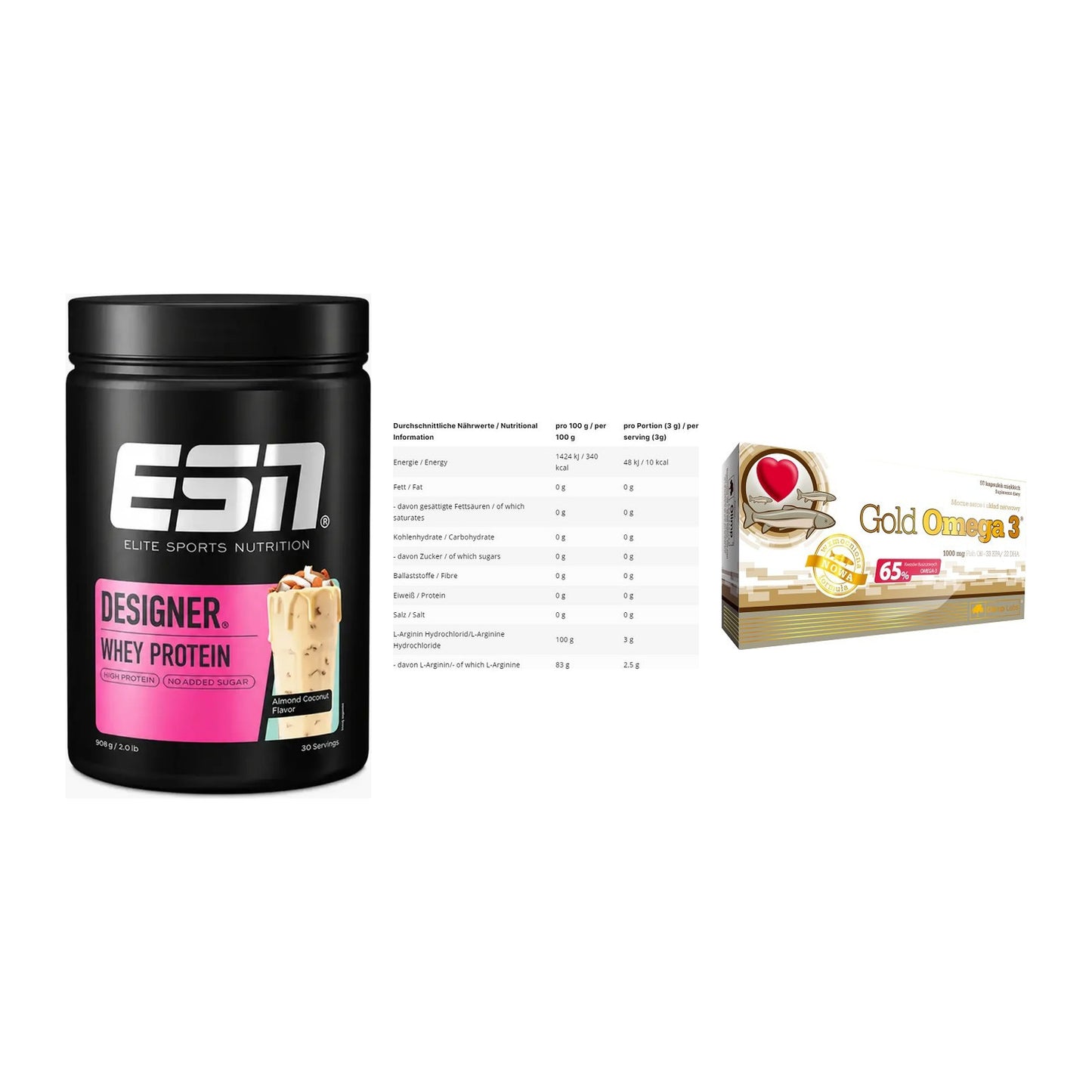 Definitionsphase-Set: ESN Designer + INLEAD L-Argin + Olimp Omega 3 – alle enthaltenen Artikel
