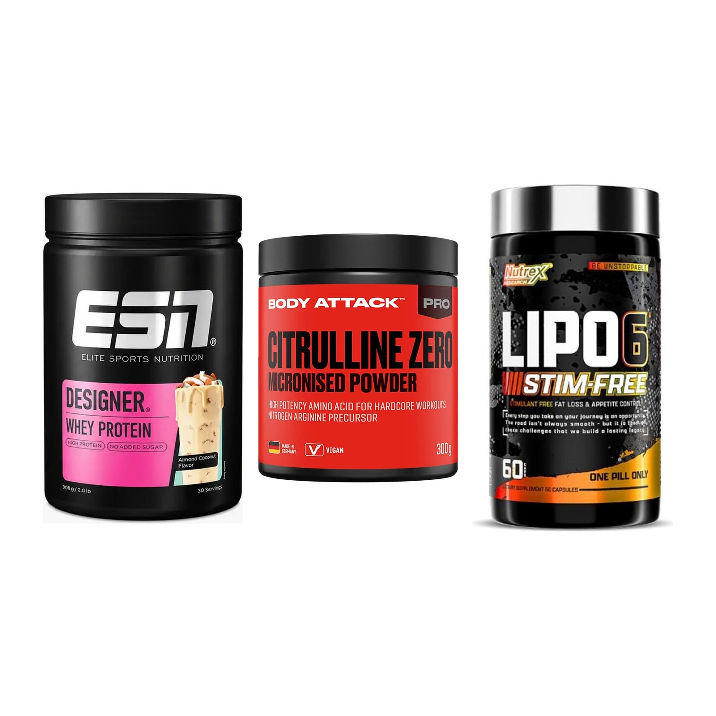 Definitionsphase-Set: ESN Designer + Body Attack + Nutrex Lipo 6 – alle enthaltenen Artikel