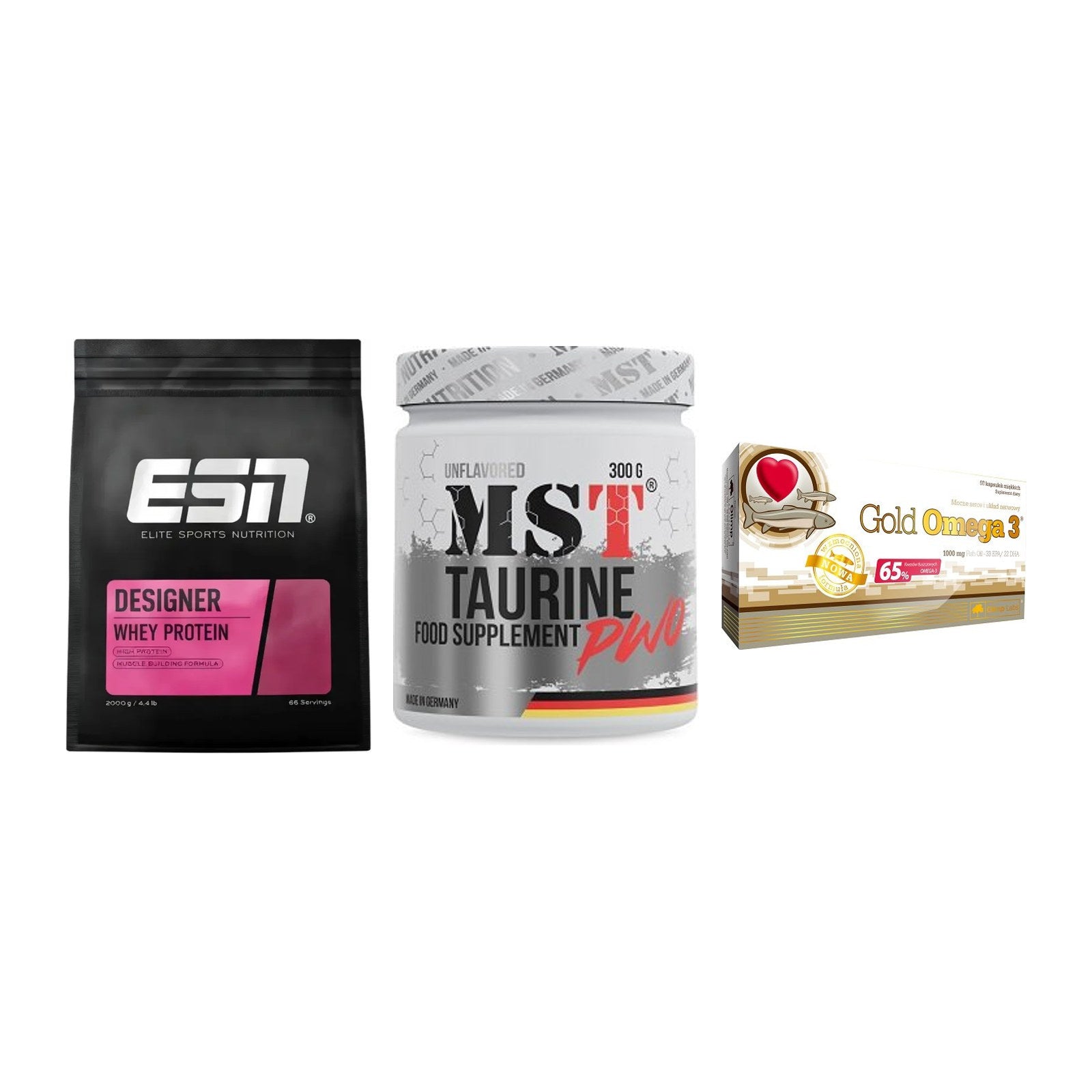 Definitionsphase-Set: ESN Designer + MST Taurine + Olimp Omega 3 – alle enthaltenen Artikel