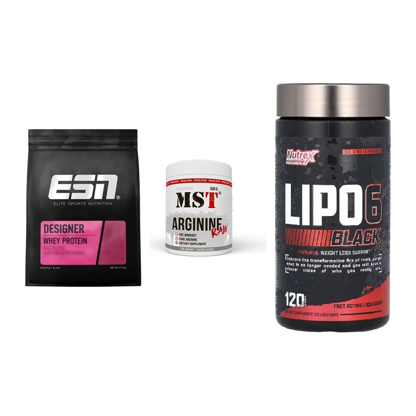 Definitionsphase-Set: ESN Designer + MST Arginine + Nutrex Lipo 6 – alle enthaltenen Artikel