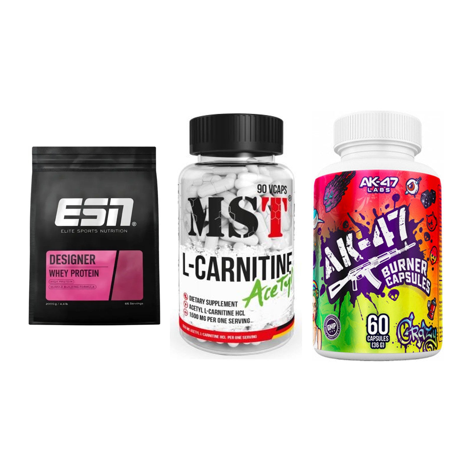 Definitionsphase-Set: ESN Designer + MST L-Carnitin + AK47 Labs – alle enthaltenen Artikel