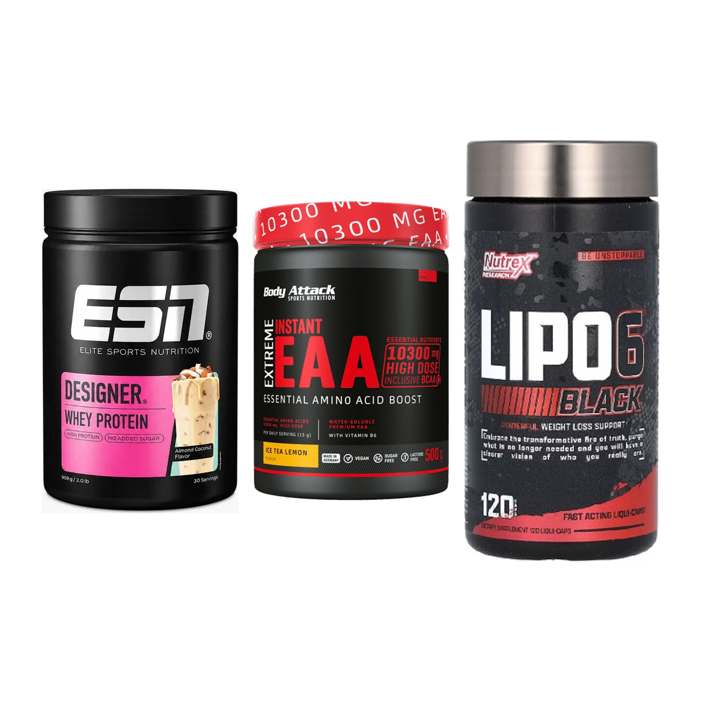 Definitionsphase-Set: ESN Designer + Body Attack + Nutrex Lipo 6 – alle enthaltenen Artikel