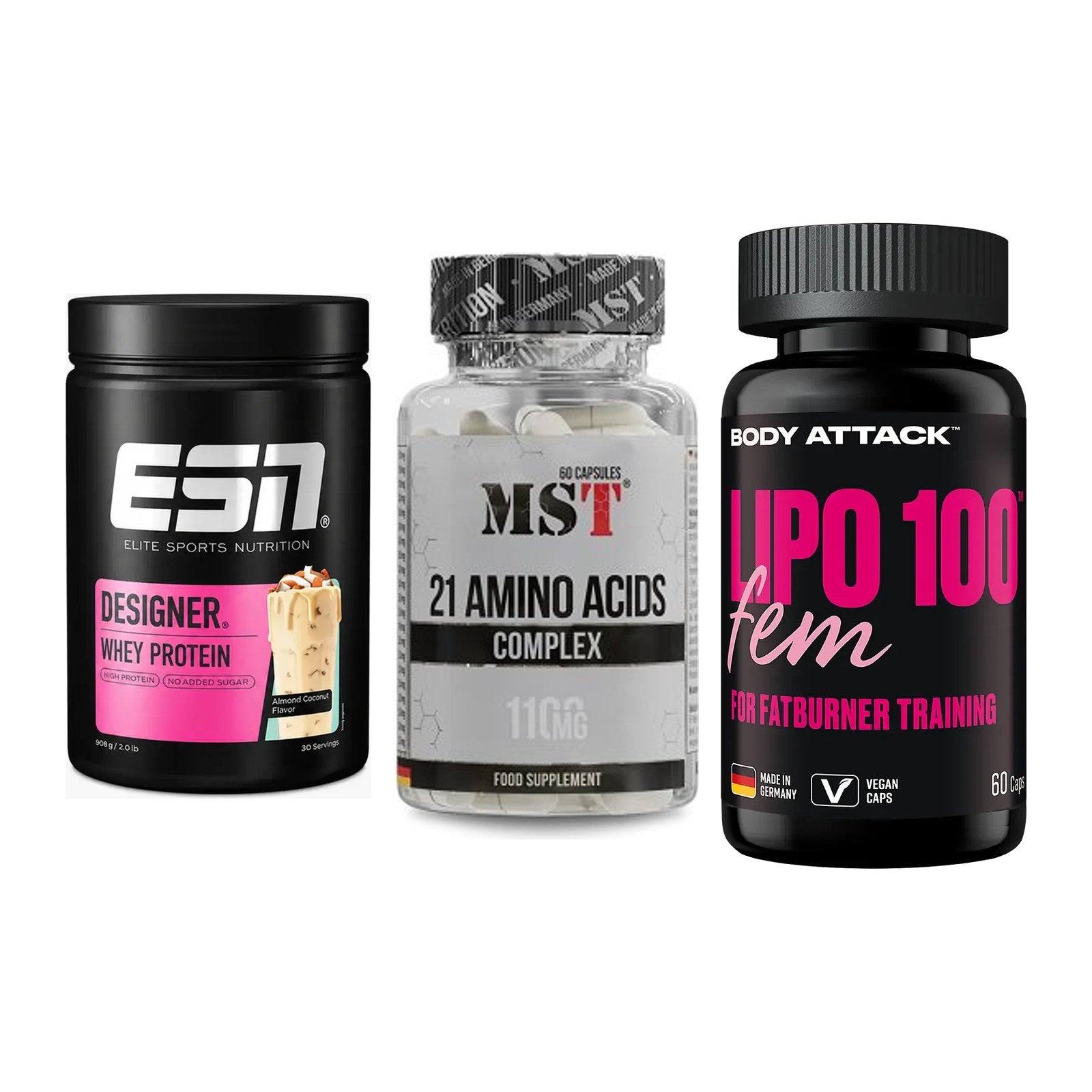 Definitionsphase-Set: ESN Designer + MST 21 Amino + Body Attack – alle enthaltenen Artikel
