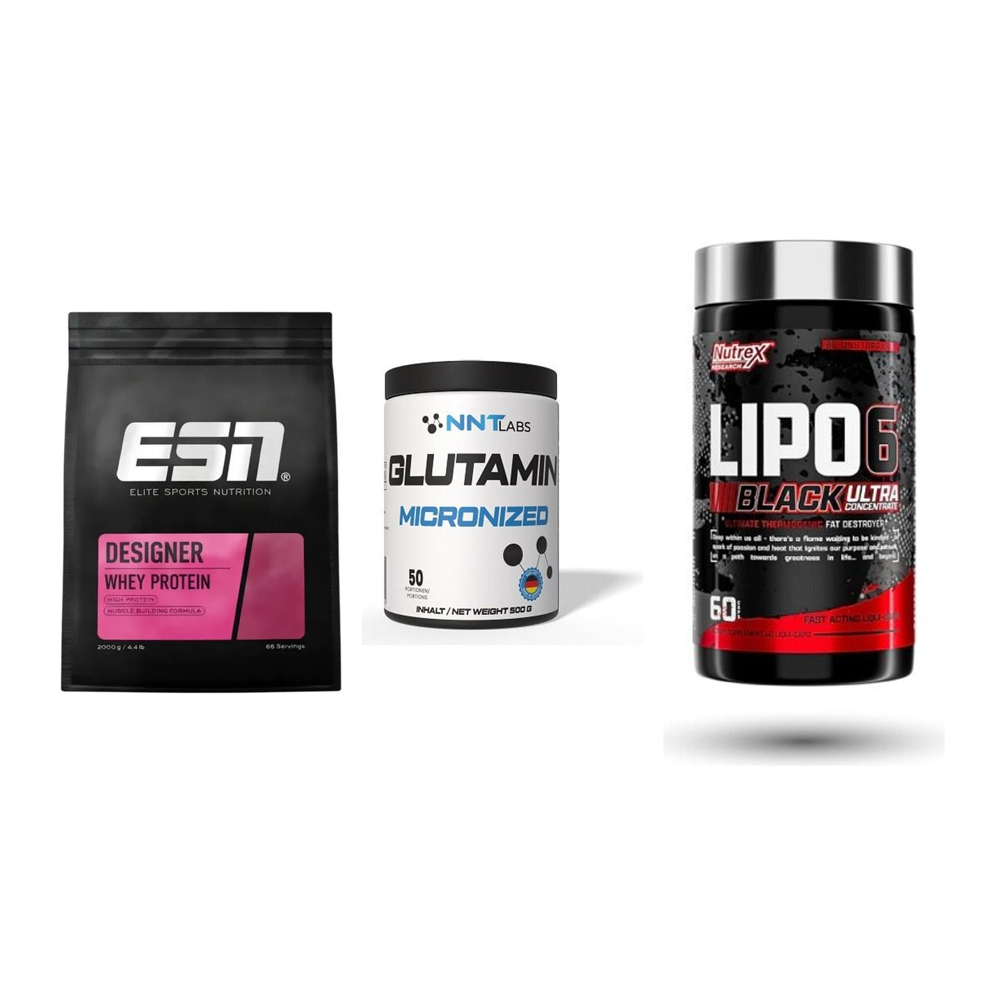 Definitionsphase-Set: ESN Designer + NNT Glutamin + Nutrex Lipo 6 – alle enthaltenen Artikel