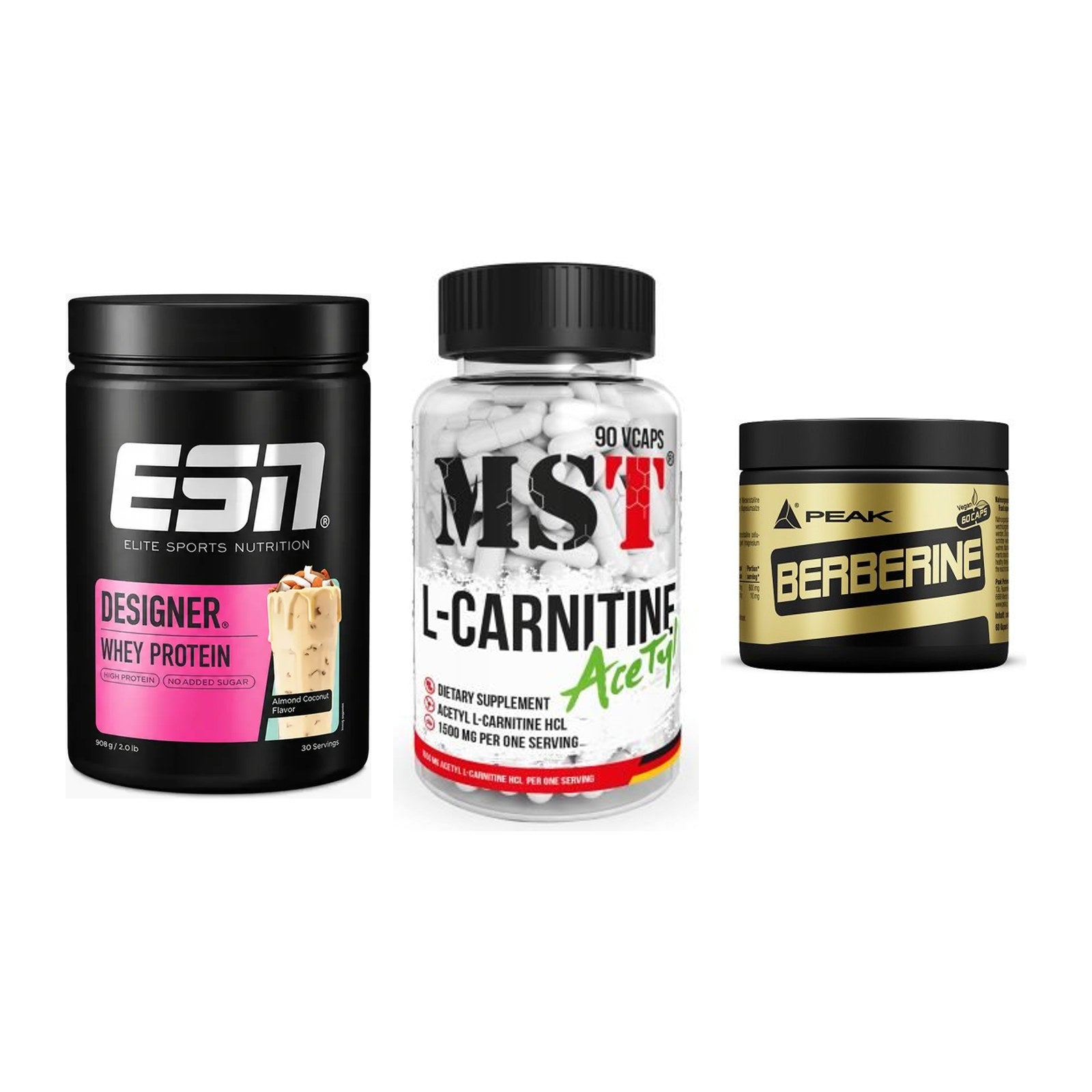 Definitionsphase-Set: ESN Designer + MST L-Carnitin + Peak Berberine – alle enthaltenen Artikel