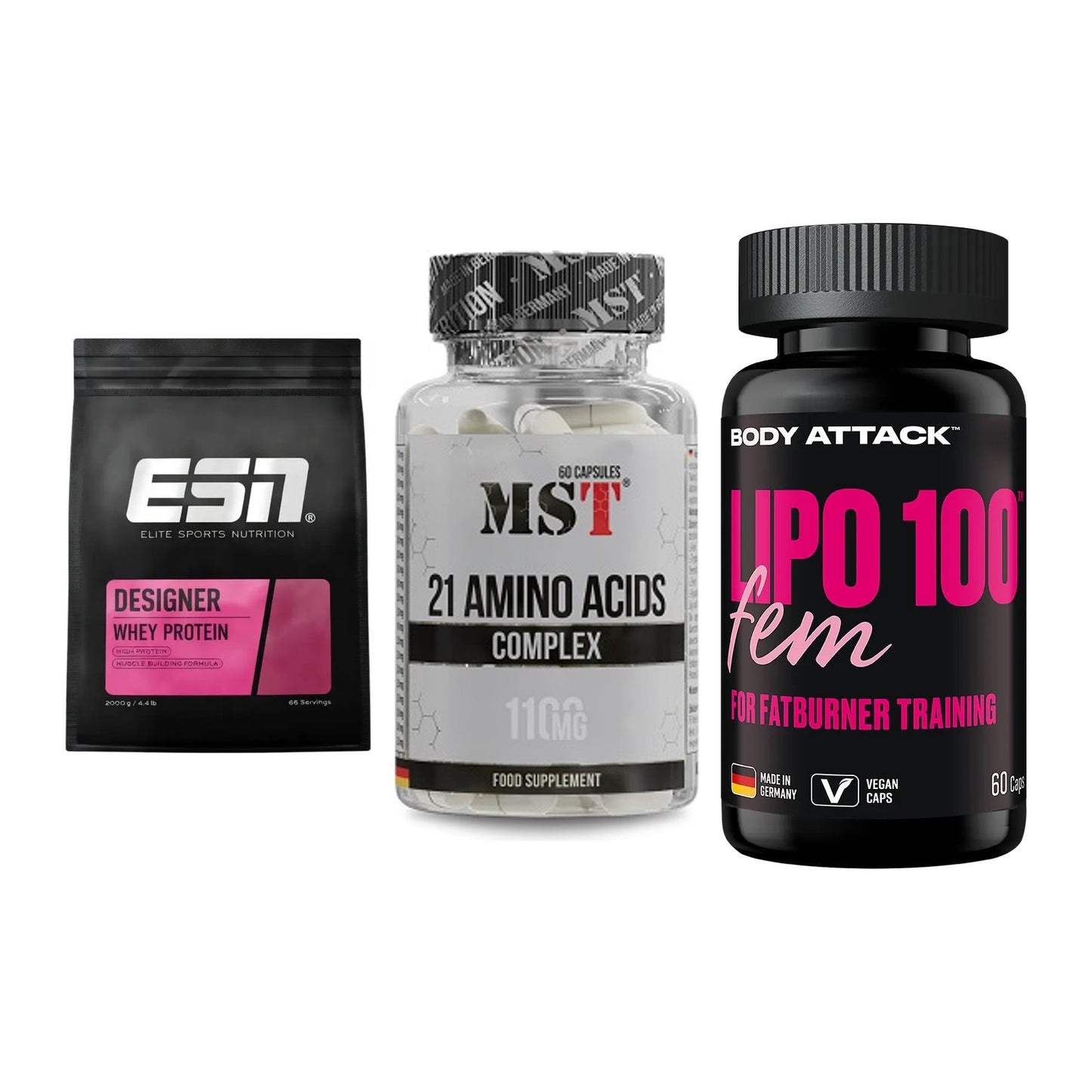 Definitionsphase-Set: ESN Designer + MST 21 Amino + Body Attack – alle enthaltenen Artikel