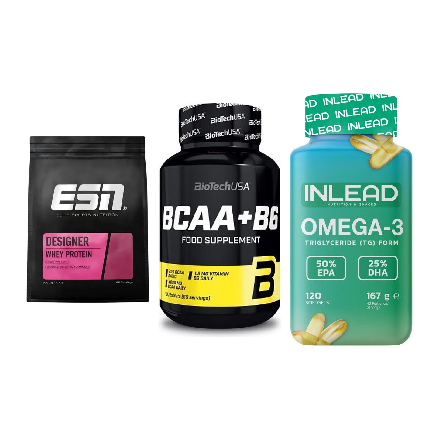 Definitionsphase-Set: ESN Designer + BioTech BCAA+B + INLEAD Omega-3 – alle enthaltenen Artikel
