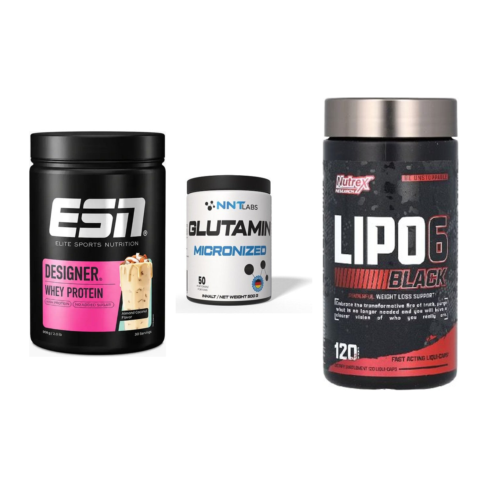 Definitionsphase-Set: ESN Designer + NNT Glutamin + Nutrex Lipo 6 – alle enthaltenen Artikel
