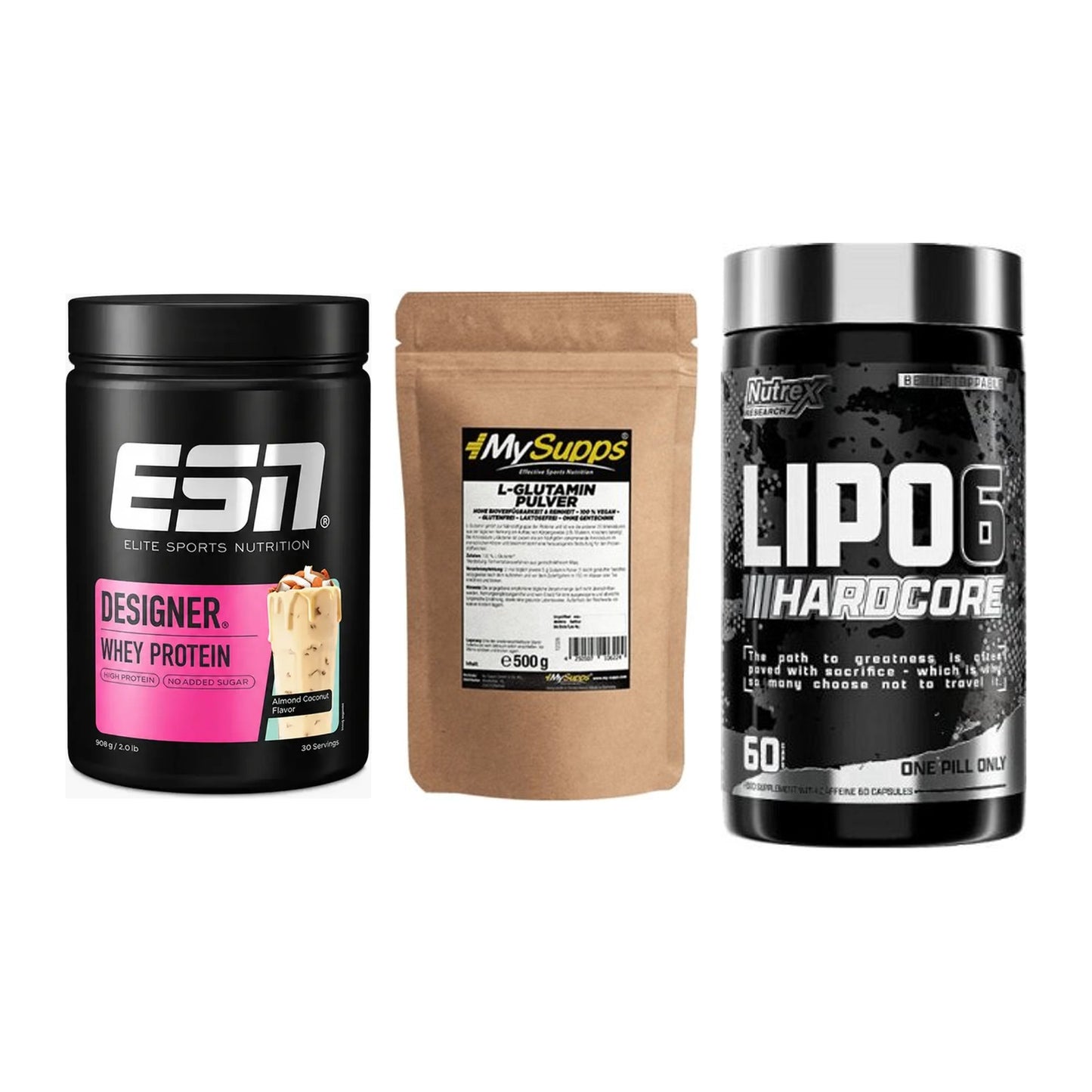 Definitionsphase-Set: ESN Designer + MySupps Glutam + Nutrex Lipo 6 – alle enthaltenen Artikel