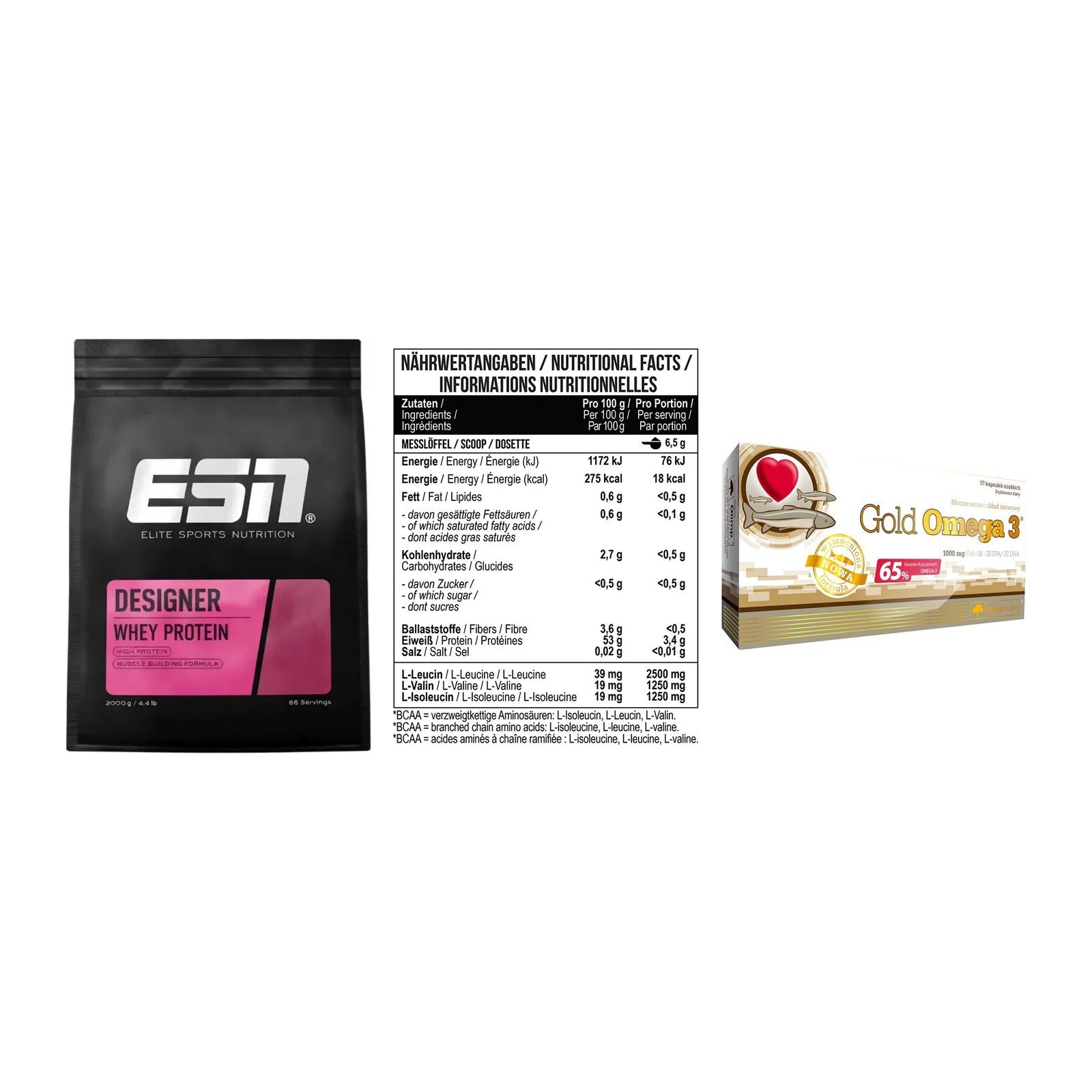 Definitionsphase-Set: ESN Designer + MST BCAA Zero + Olimp Omega 3 – alle enthaltenen Artikel