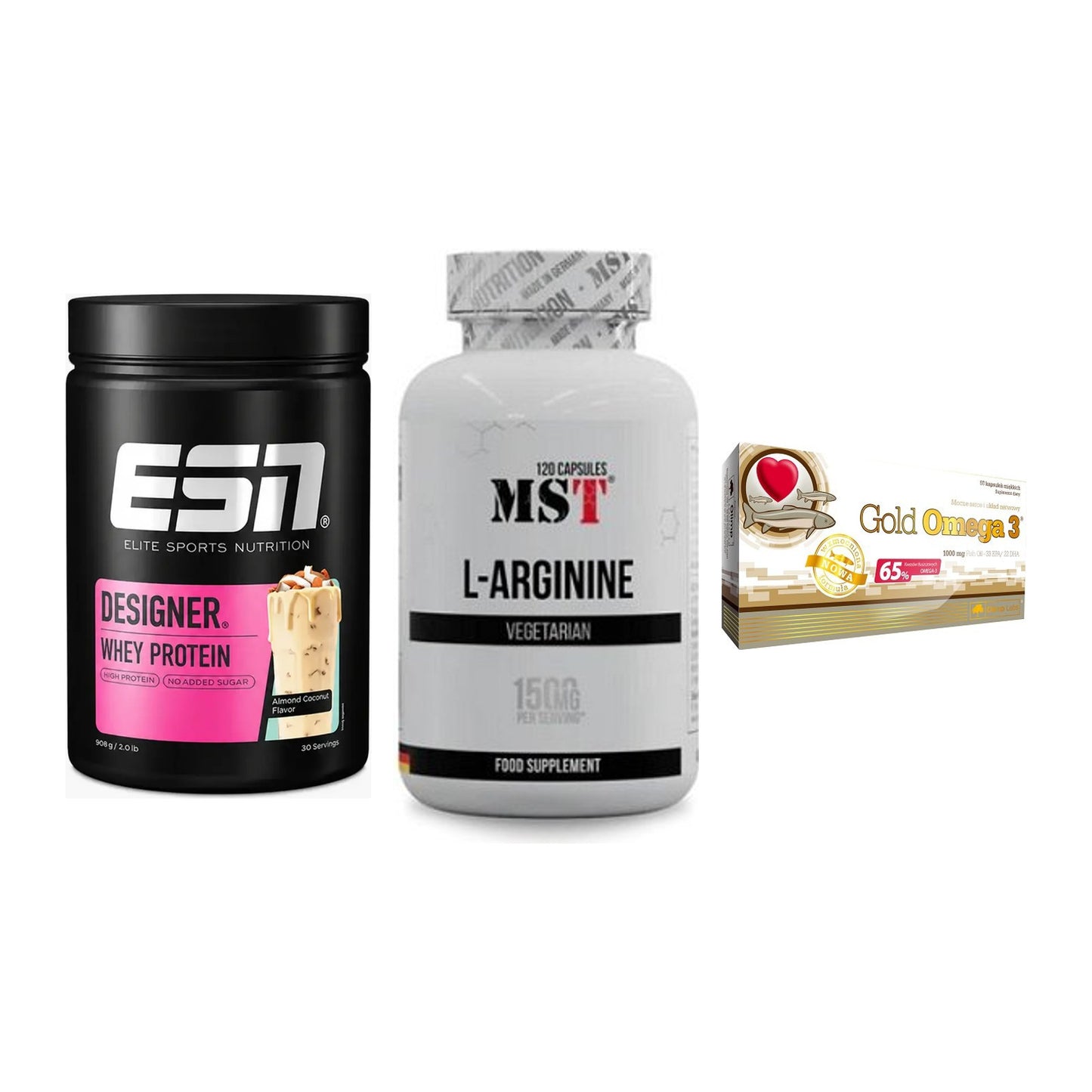 Definitionsphase-Set: ESN Designer + MST L-Arginine + Olimp Omega 3 – alle enthaltenen Artikel