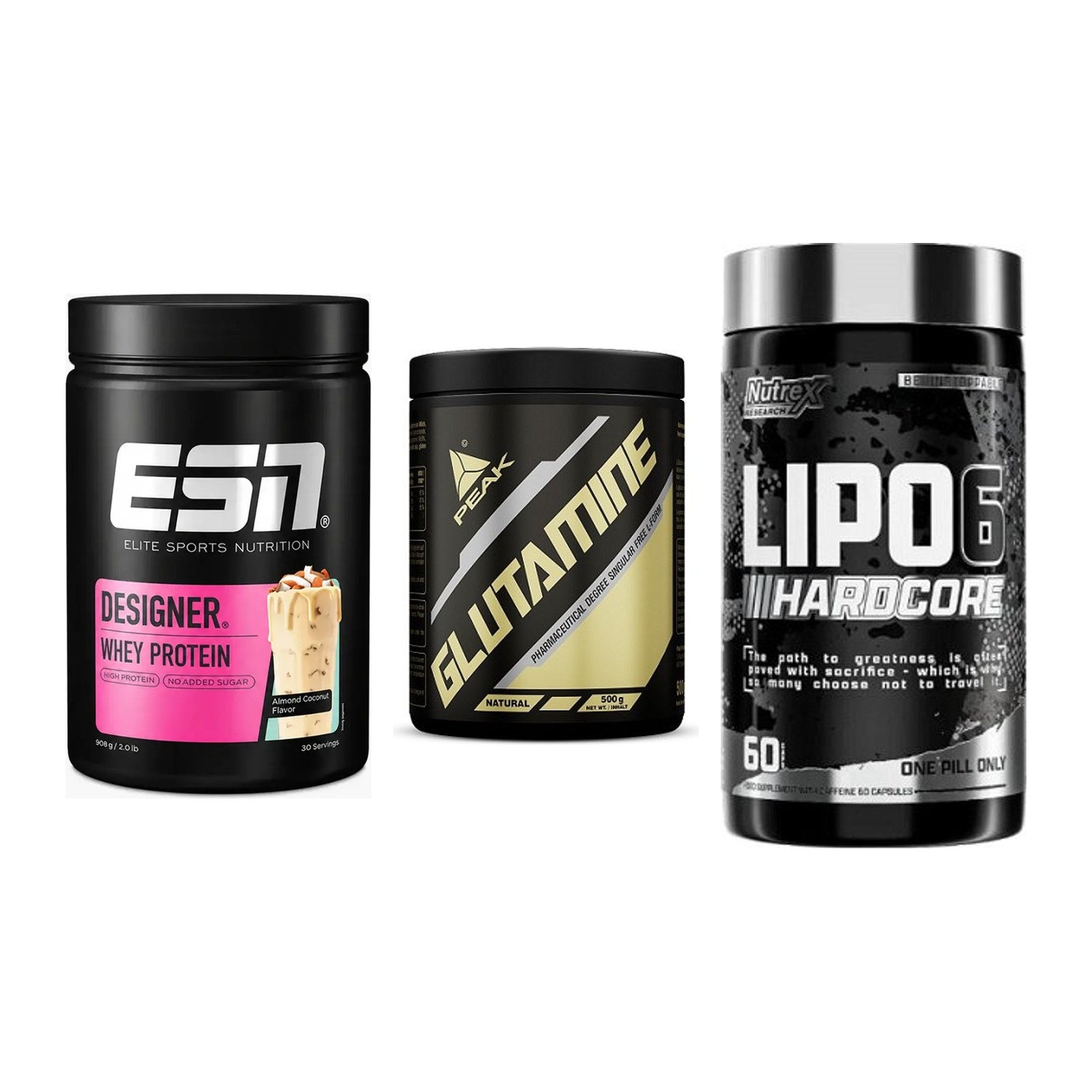 Definitionsphase-Set: ESN Designer + Peak Glutamin + Nutrex Lipo 6 – alle enthaltenen Artikel