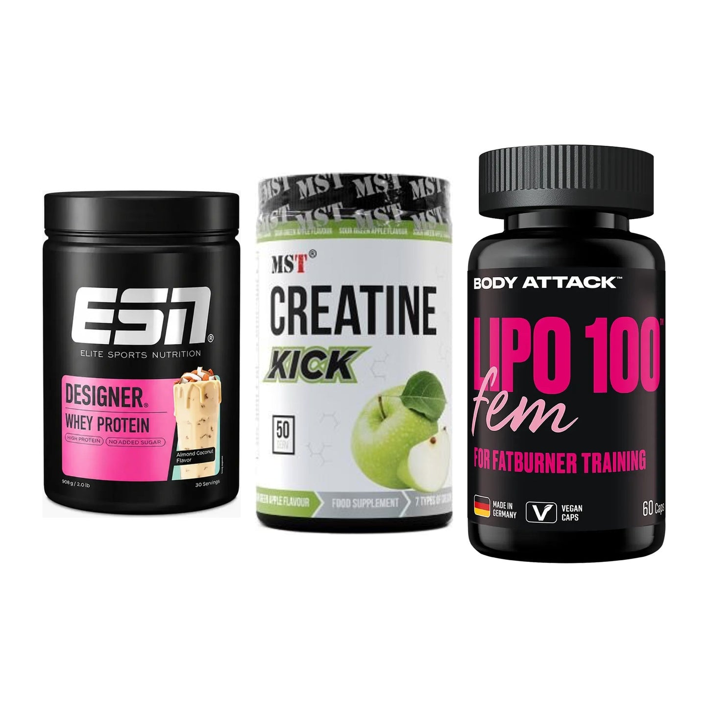 Definitionsphase-Set: ESN Designer + MST Creatine + Body Attack – alle enthaltenen Artikel