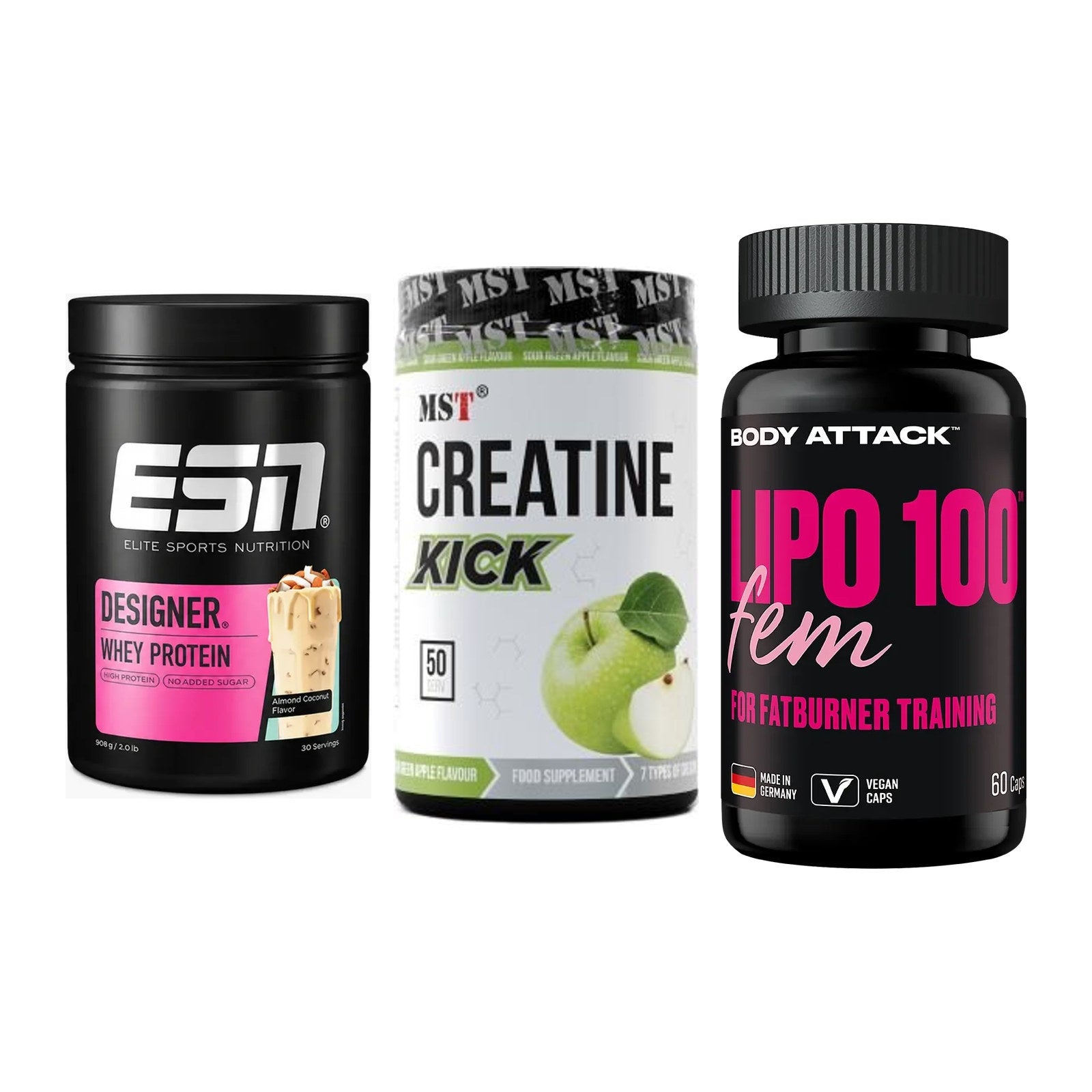 Definitionsphase-Set: ESN Designer + MST Creatine + Body Attack – alle enthaltenen Artikel
