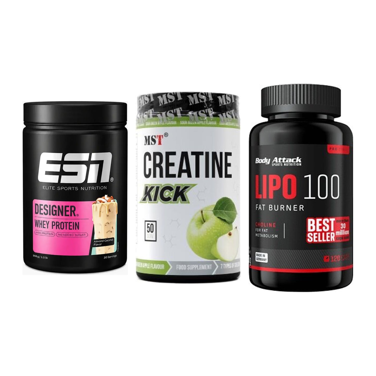 Definitionsphase-Set: ESN Designer + MST Creatine + Body Attack – alle enthaltenen Artikel