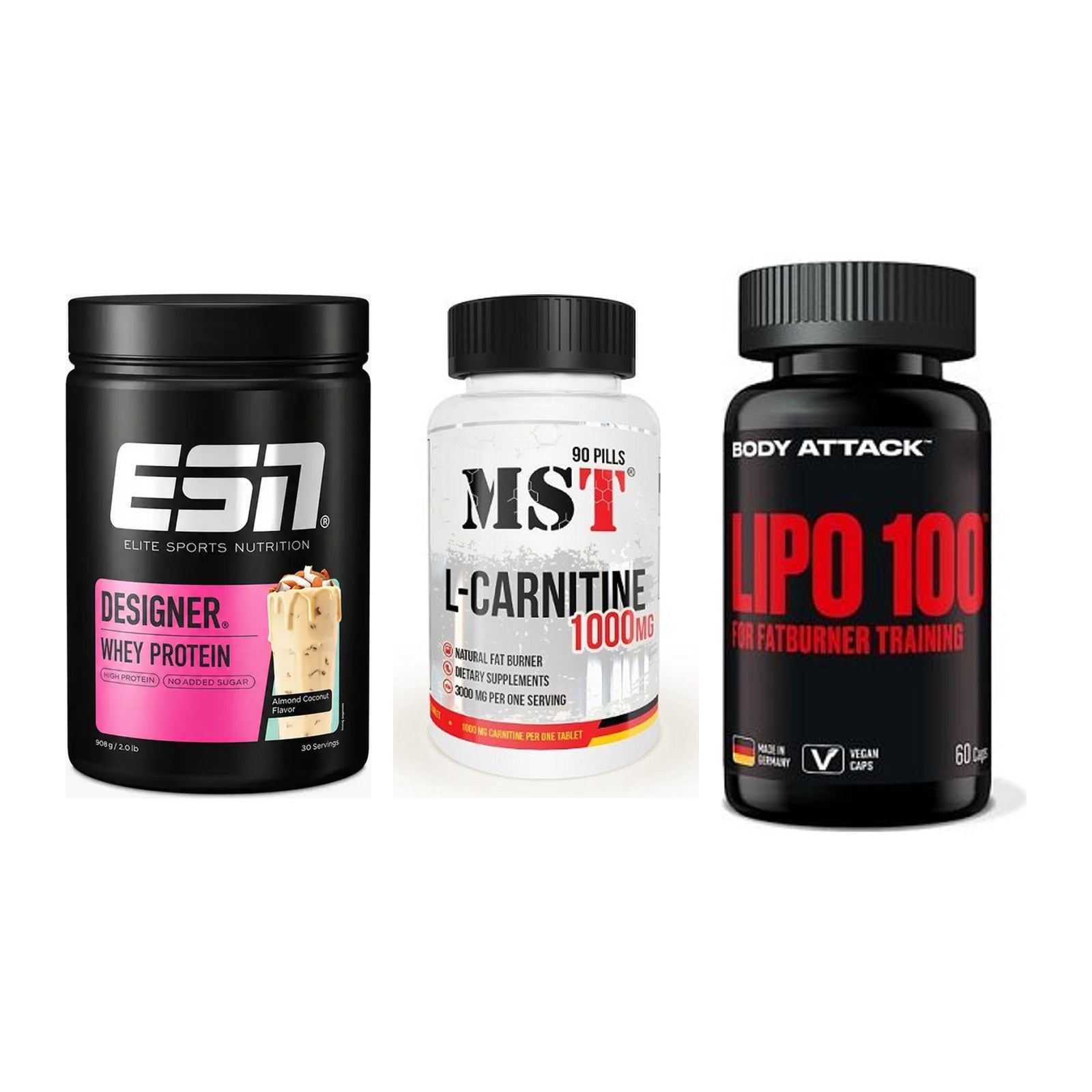 Definitionsphase-Set: ESN Designer + MST L-Carnitin + Body Attack – alle enthaltenen Artikel