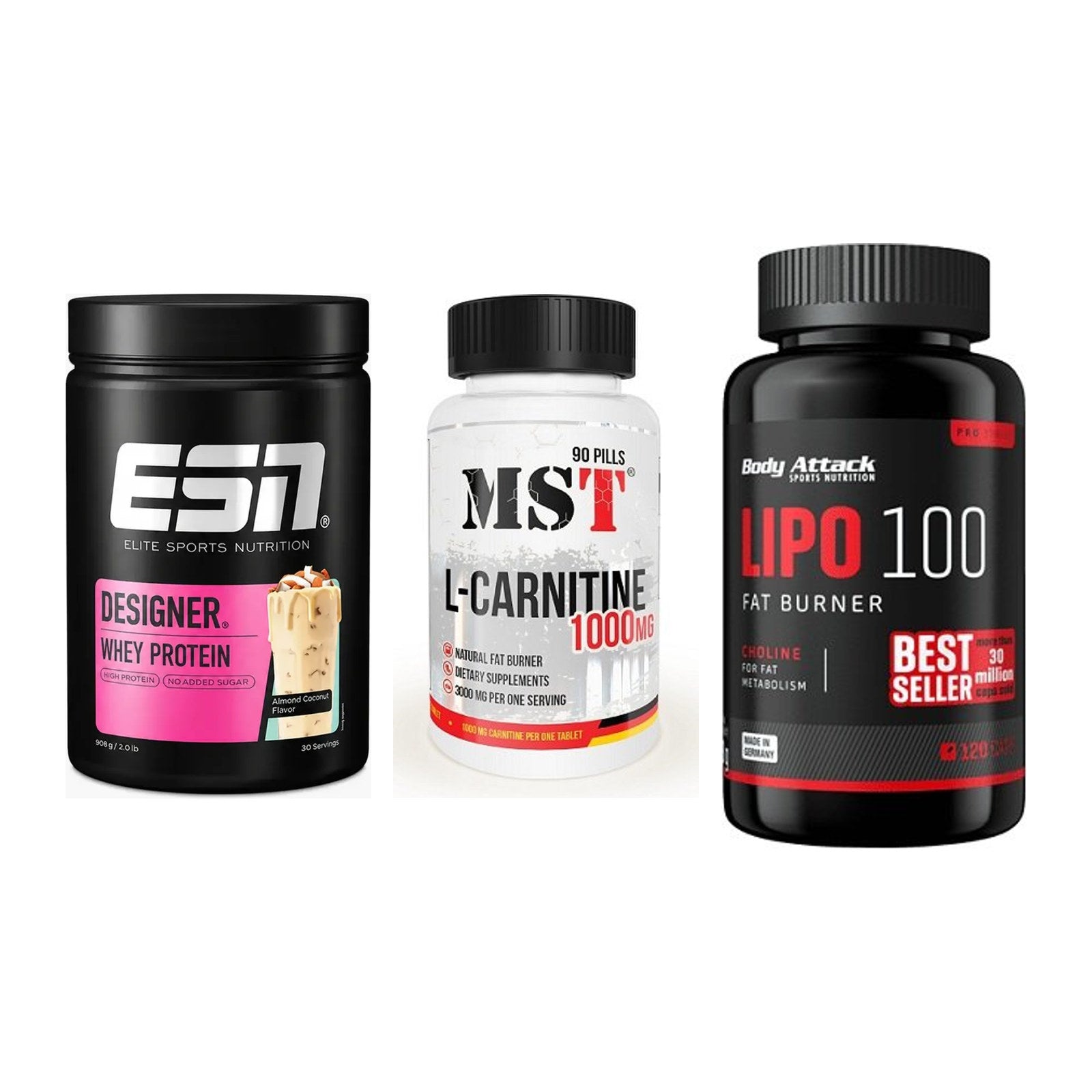 Definitionsphase-Set: ESN Designer + MST L-Carnitin + Body Attack – alle enthaltenen Artikel