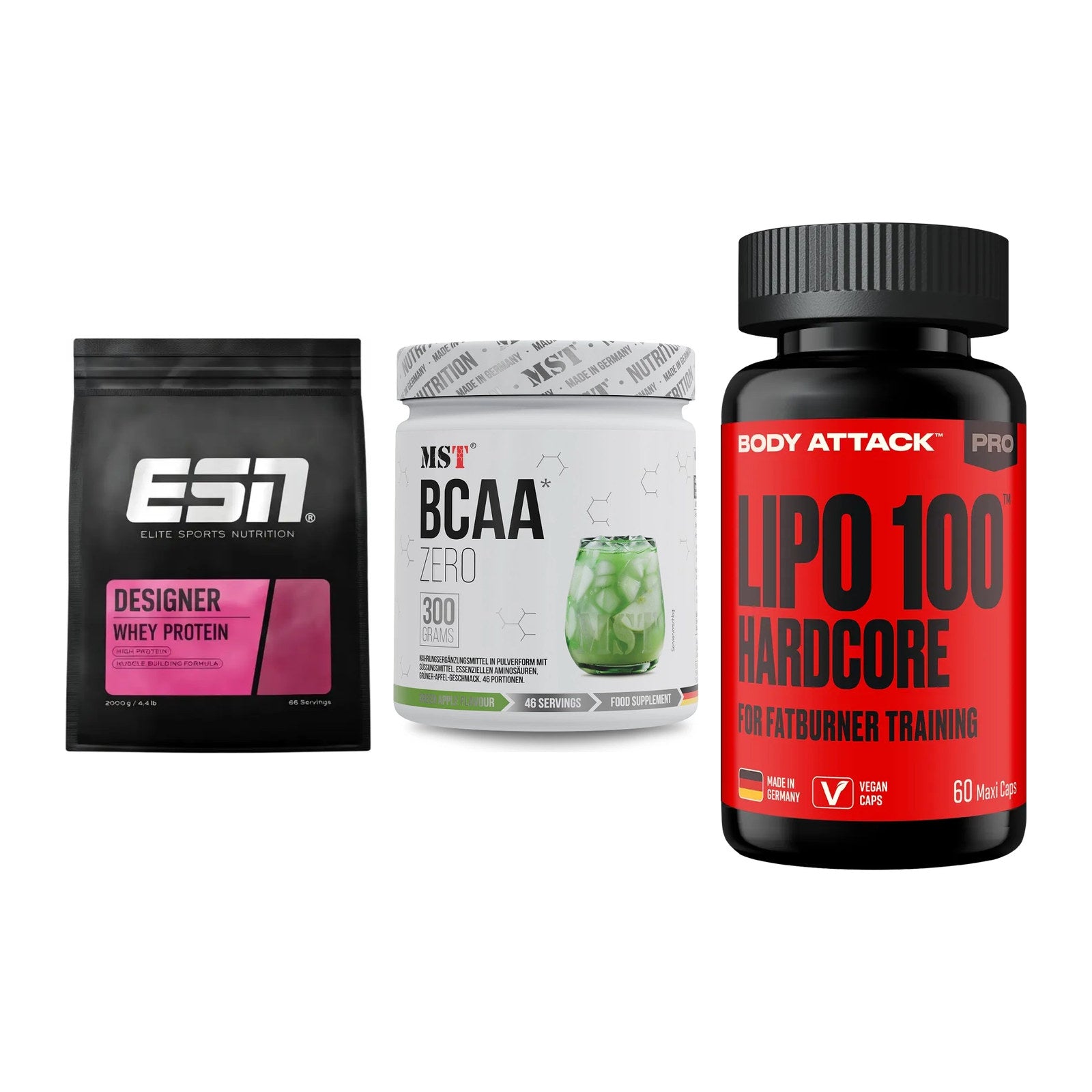Definitionsphase-Set: ESN Designer + MST BCAA Zero + Body Attack – alle enthaltenen Artikel