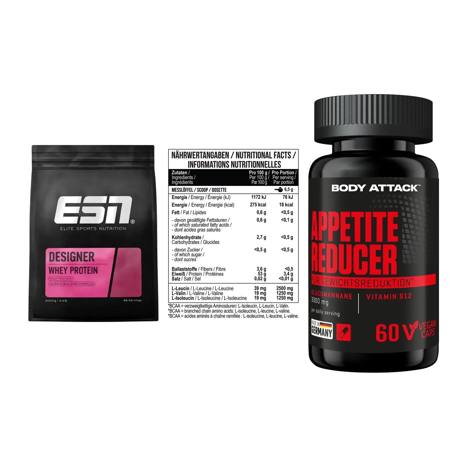 Definitionsphase-Set: ESN Designer + MST BCAA Zero + Body Attack – alle enthaltenen Artikel
