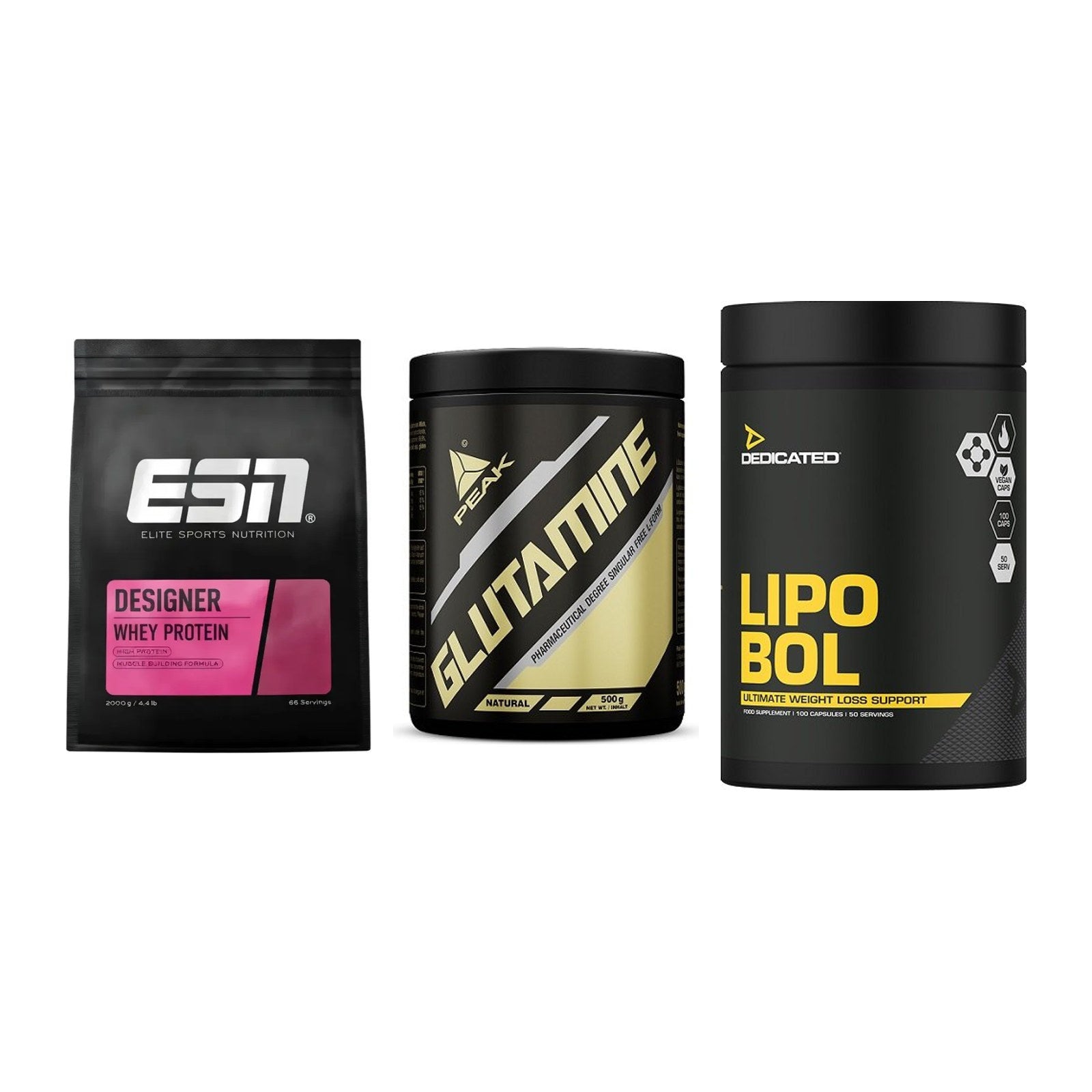 Definitionsphase-Set: ESN Designer + Peak Glutamin + Dedicated – alle enthaltenen Artikel
