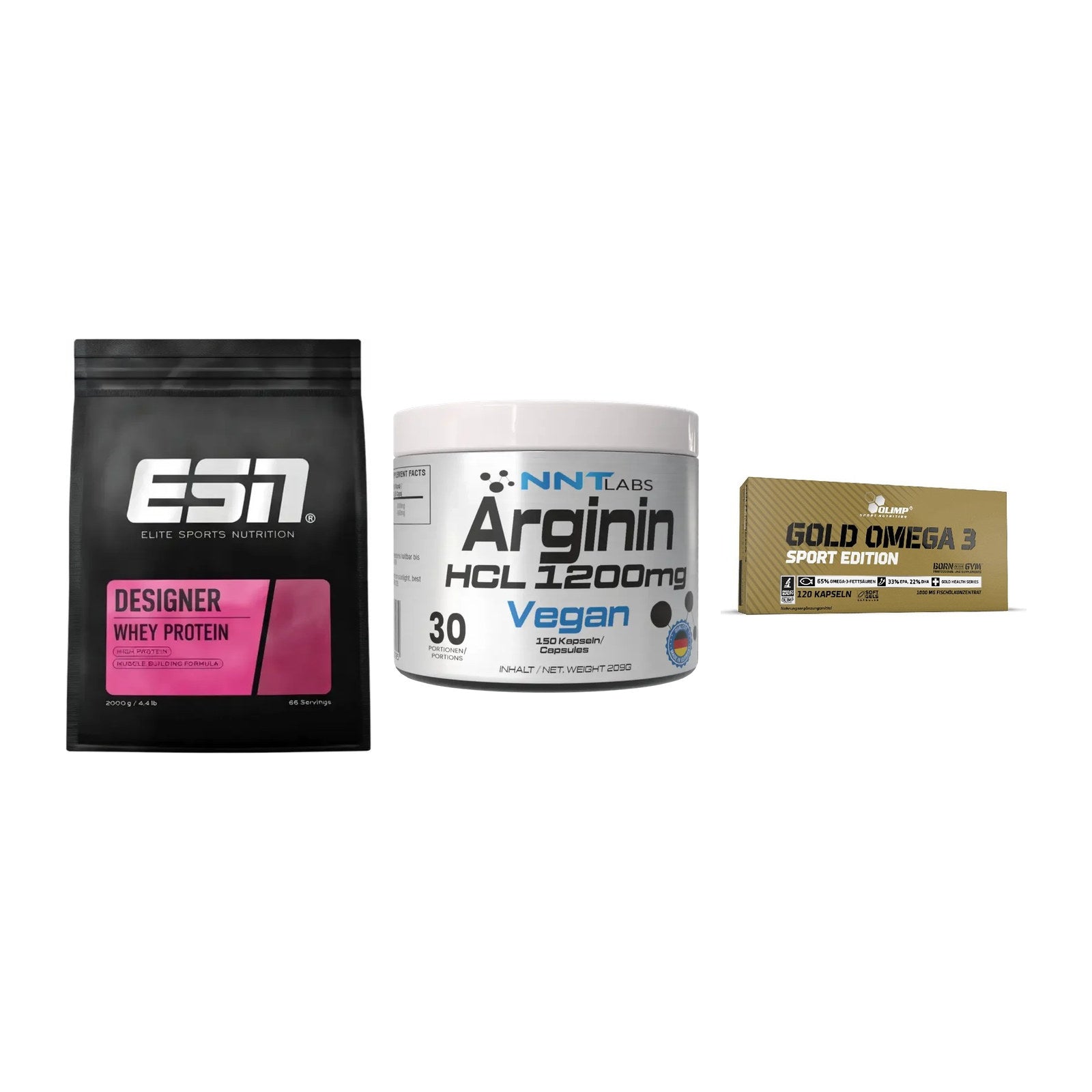 Definitionsphase-Set: ESN Designer + NNT Arginin + Olimp Omega 3 – alle enthaltenen Artikel