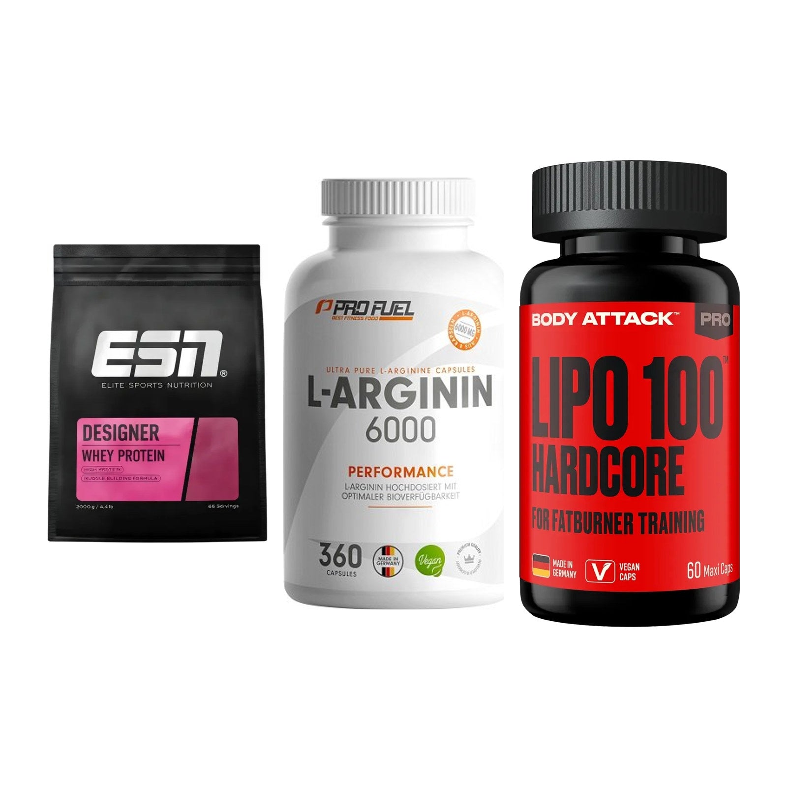 Definitionsphase-Set: ESN Designer + ProFuel L-Argi + Body Attack – alle enthaltenen Artikel