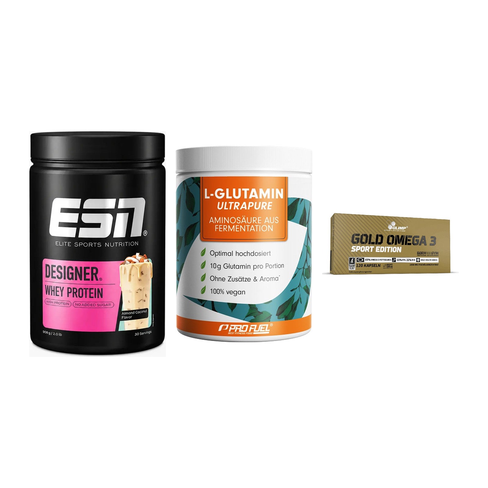 Definitionsphase-Set: ESN Designer + ProFuel Glutam + Olimp Omega 3 – alle enthaltenen Artikel