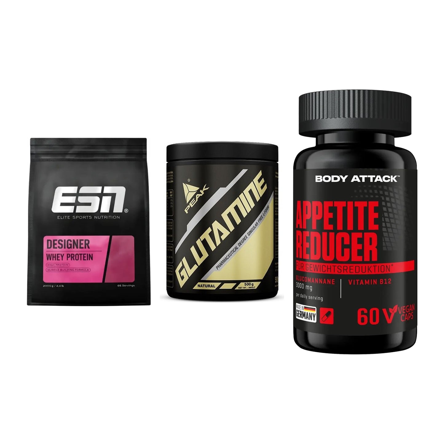 Definitionsphase-Set: ESN Designer + Peak Glutamin + Body Attack – alle enthaltenen Artikel