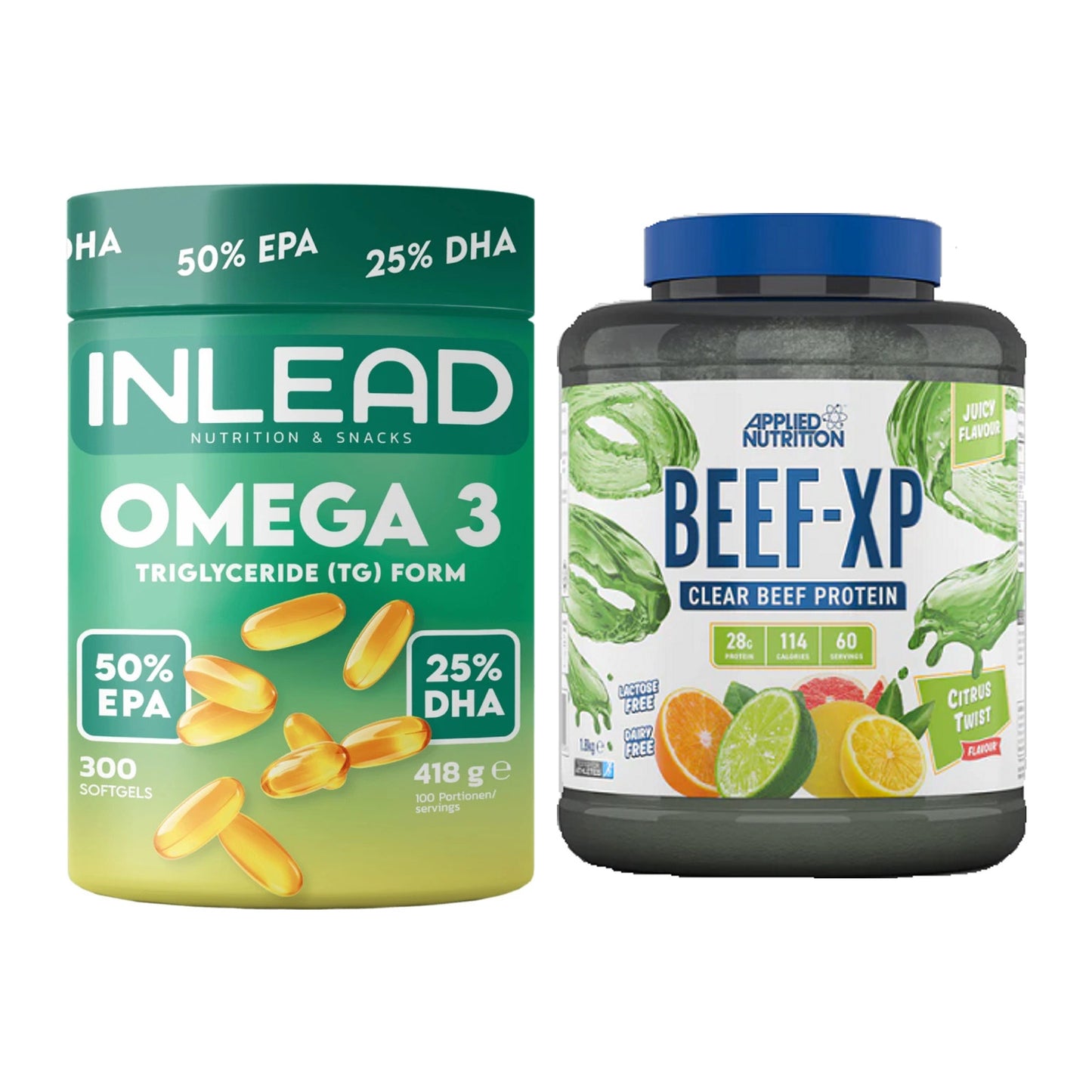 Diät-Duo: INLEAD Omega-3 + Applied Nutrition Clear Beef XP – alle enthaltenen Artikel