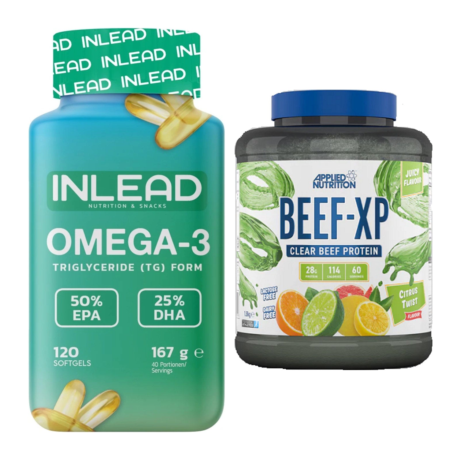 Diät-Duo: INLEAD Omega-3 + Applied Nutrition Clear Beef XP – alle enthaltenen Artikel