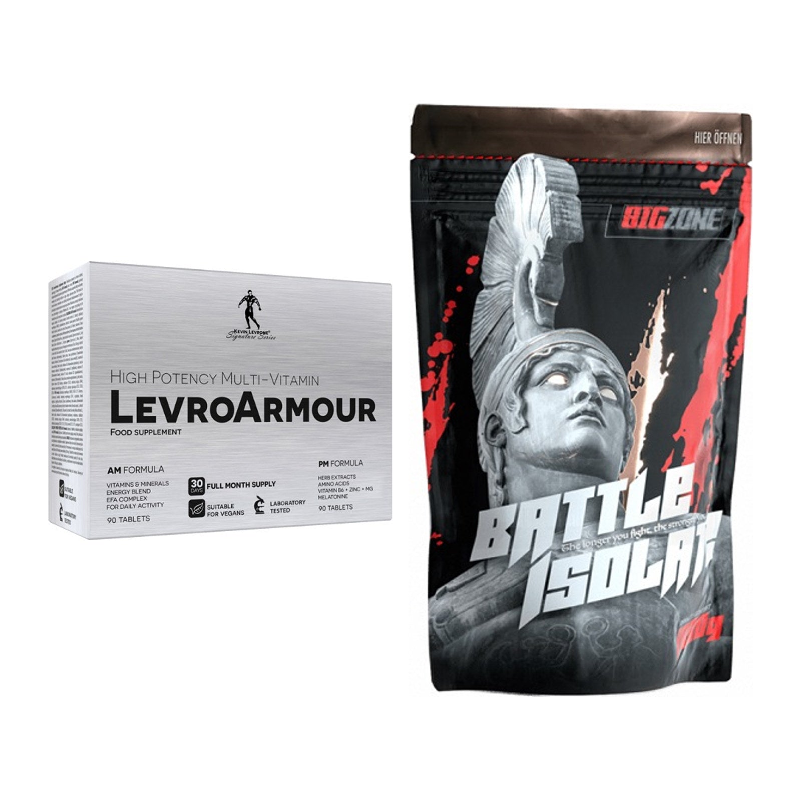 Diät-Duo: Kevin Levrone Levro Armour (AM/PM) + Big Zone Battle Isolate – alle enthaltenen Artikel
