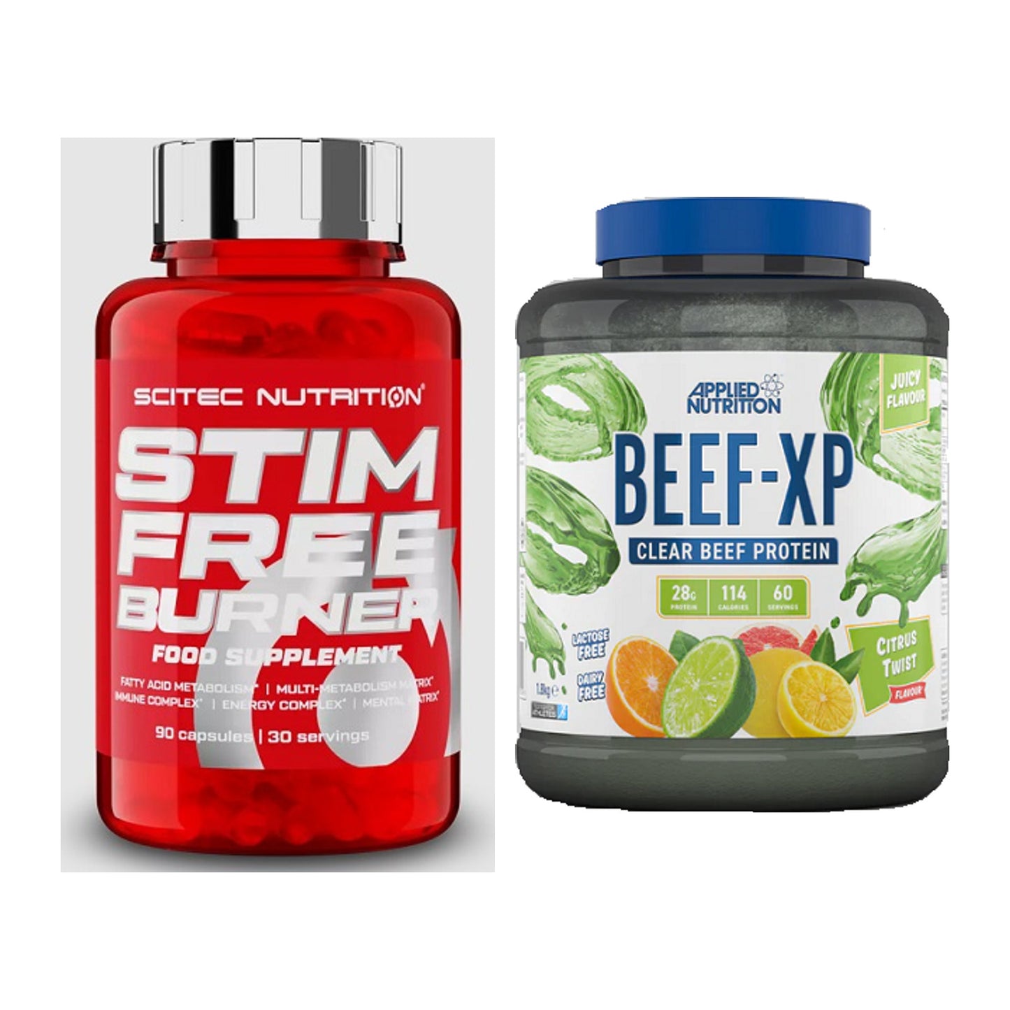 Diät-Duo: Scitec Stim Free Burner + Applied Nutrition Clear Beef XP – alle enthaltenen Artikel