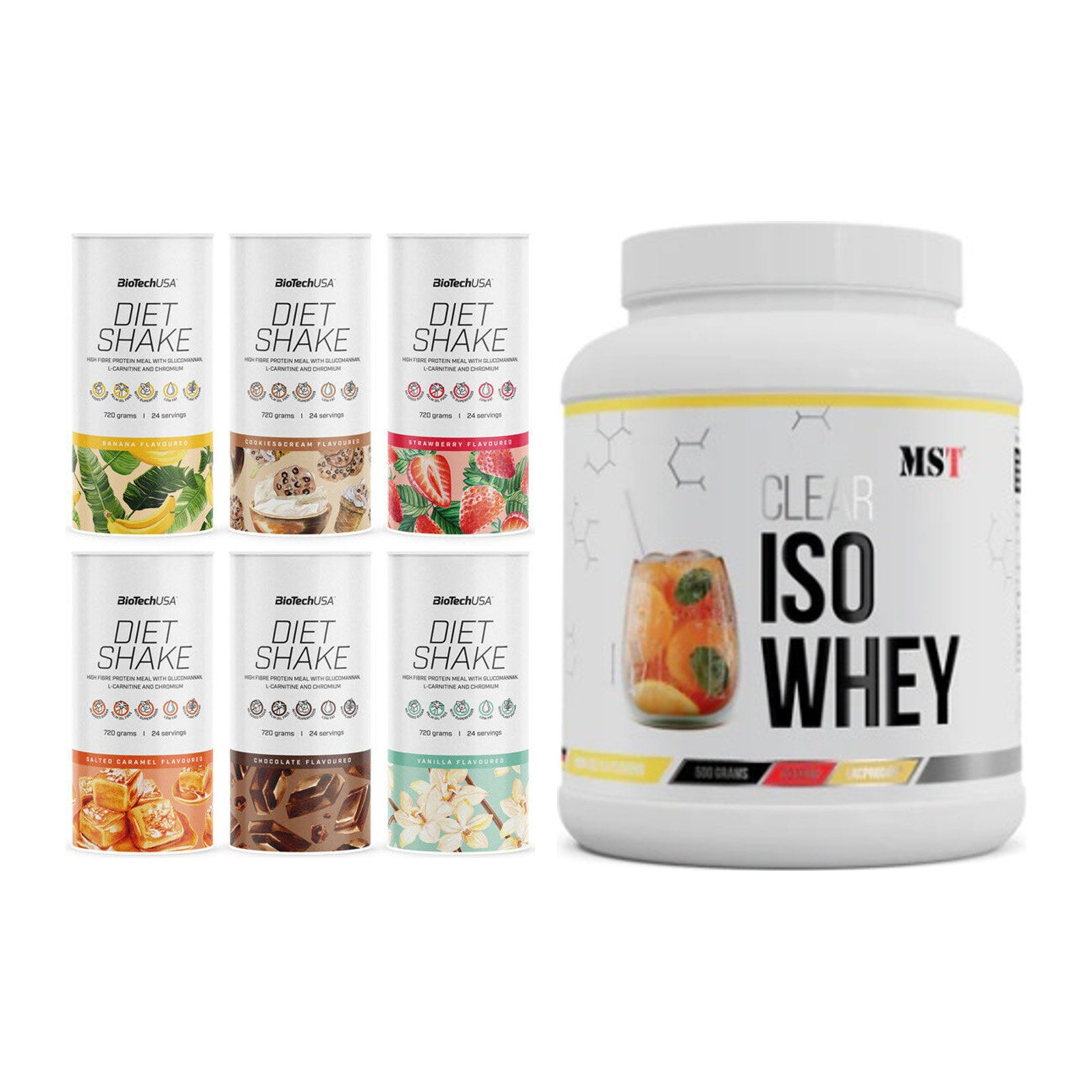 Diät-Duo: BioTech Diet Shake + MST Iso Clear – alle enthaltenen Artikel