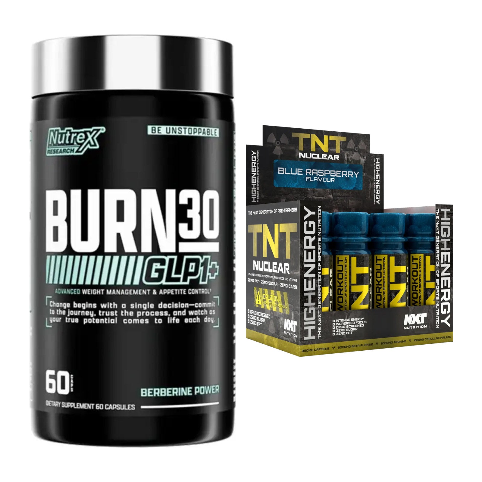 Diät-Duo: Nutrex Burn 30 GLP1+ Control + NXT Nutrition TNT Nuclear – alle enthaltenen Artikel