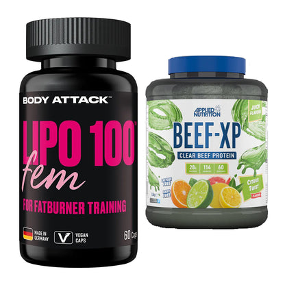 Diät-Duo: Body Attack Lipo 100 Fem + Applied Nutrition Clear Beef XP – alle enthaltenen Artikel
