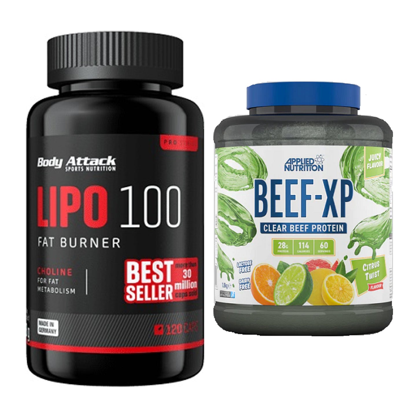 Diät-Duo: Body Attack Lipo 100 (120 + Applied Nutrition Clear Beef – alle enthaltenen Artikel