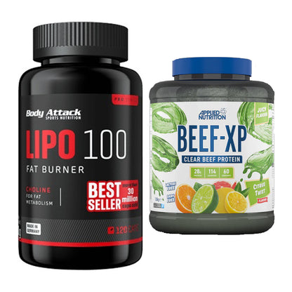 Diät-Duo: Body Attack Lipo 100 (120 + Applied Nutrition Clear Beef – alle enthaltenen Artikel