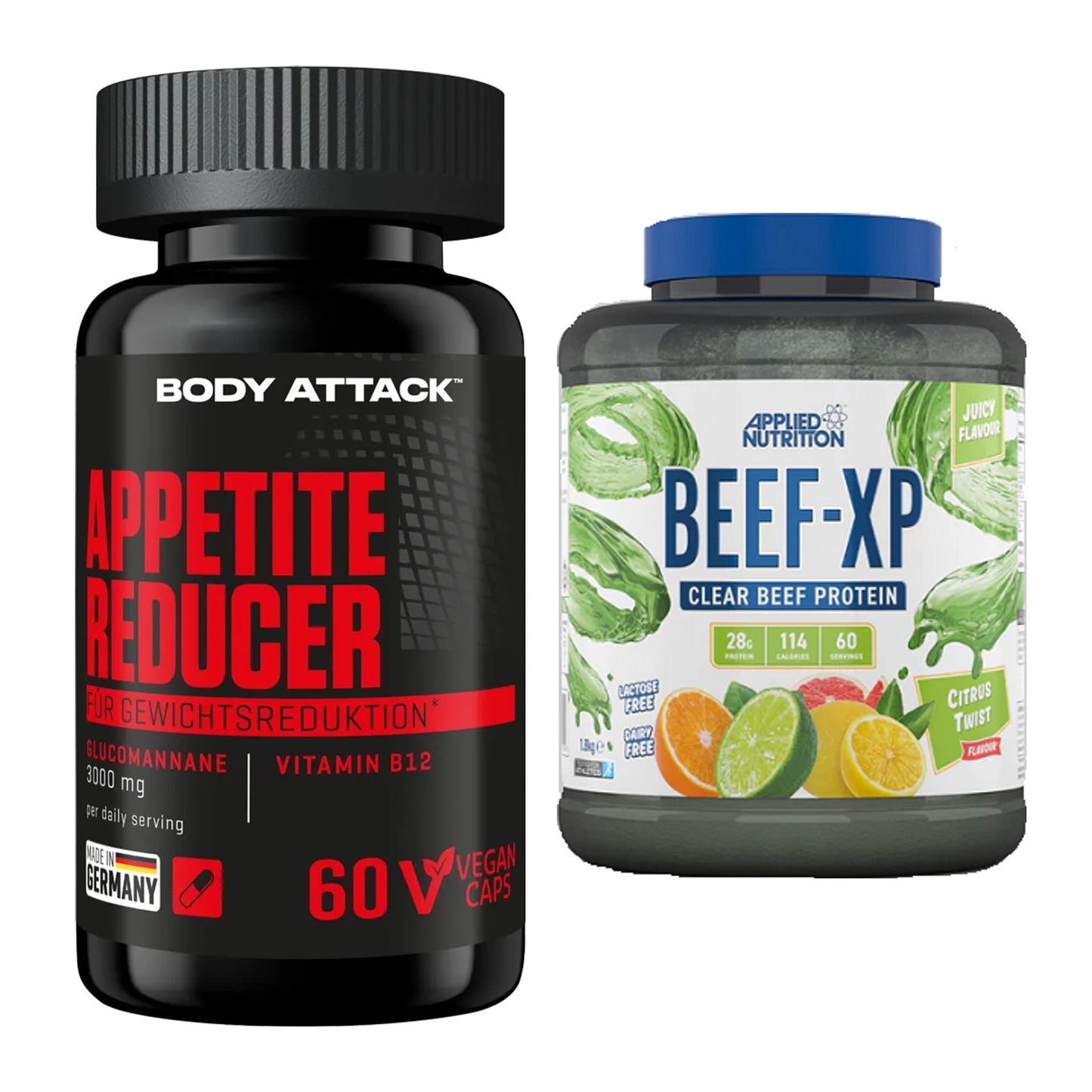 Diät-Duo: Body Attack Appetite Reducer + Applied Nutrition Clear Beef – alle enthaltenen Artikel