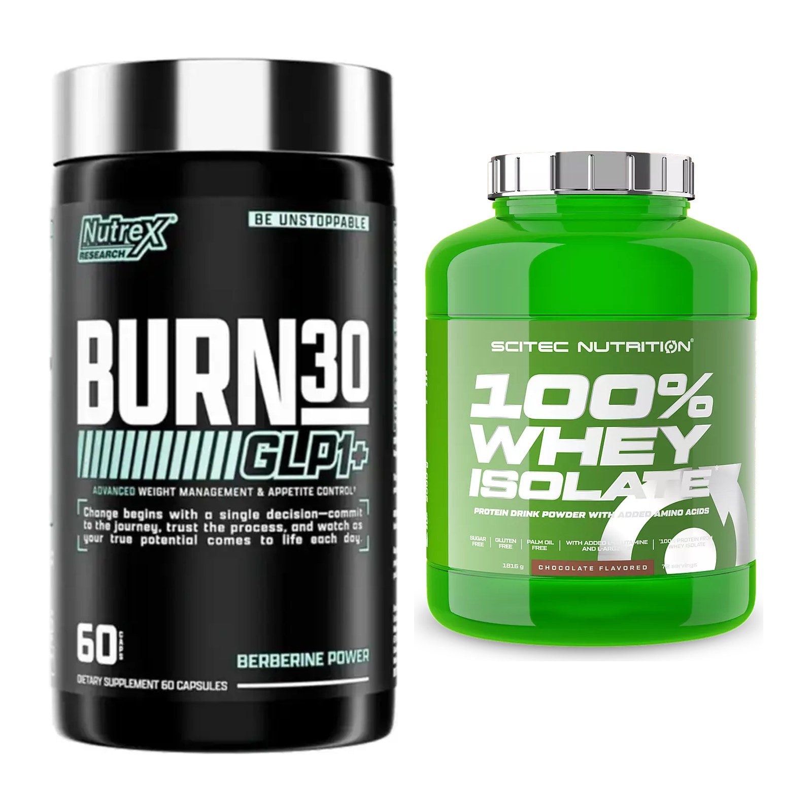 Diät-Duo: Nutrex Burn 30 GLP1+ Control + Scitec Whey Isolate – alle enthaltenen Artikel