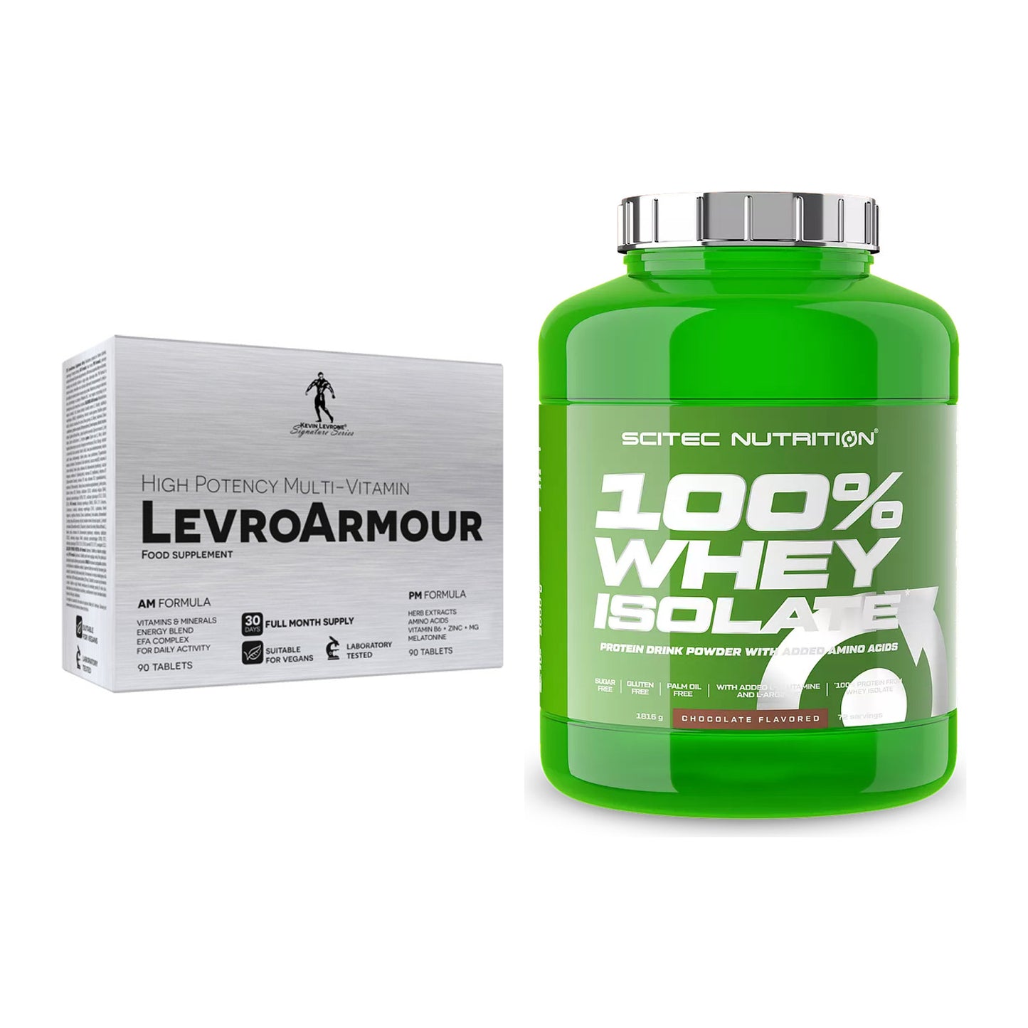 Diät-Duo: Kevin Levrone Levro Armour (AM/PM) + Scitec Whey Isolate – alle enthaltenen Artikel