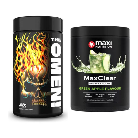 Diät-Duo: JNX Sports The Omen! 100 + MaxiNutrition MaxClear 100% – alle enthaltenen Artikel
