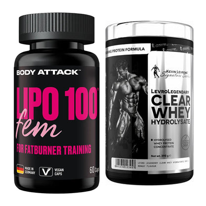 Diät-Duo: Body Attack Lipo 100 Fem + Kevin Levrone Clear Whey – alle enthaltenen Artikel